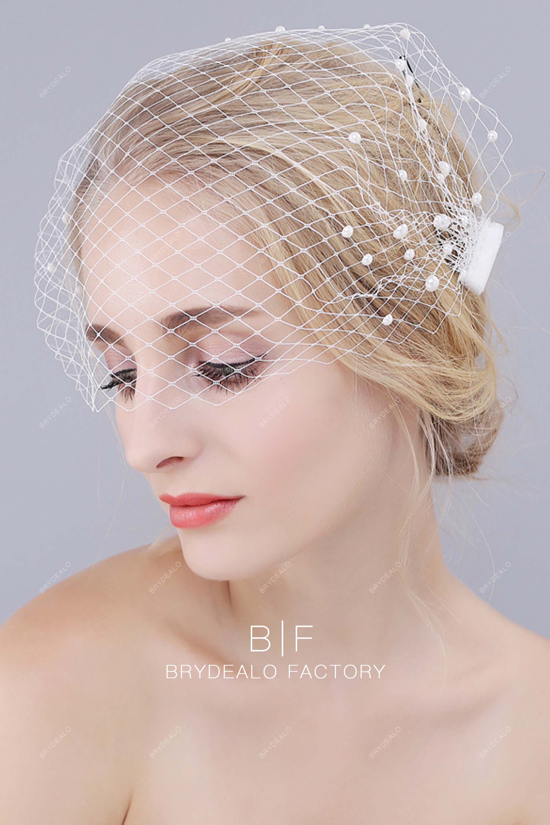 Hollywood Half Cut Pearls Bandeau Birdcage Veil