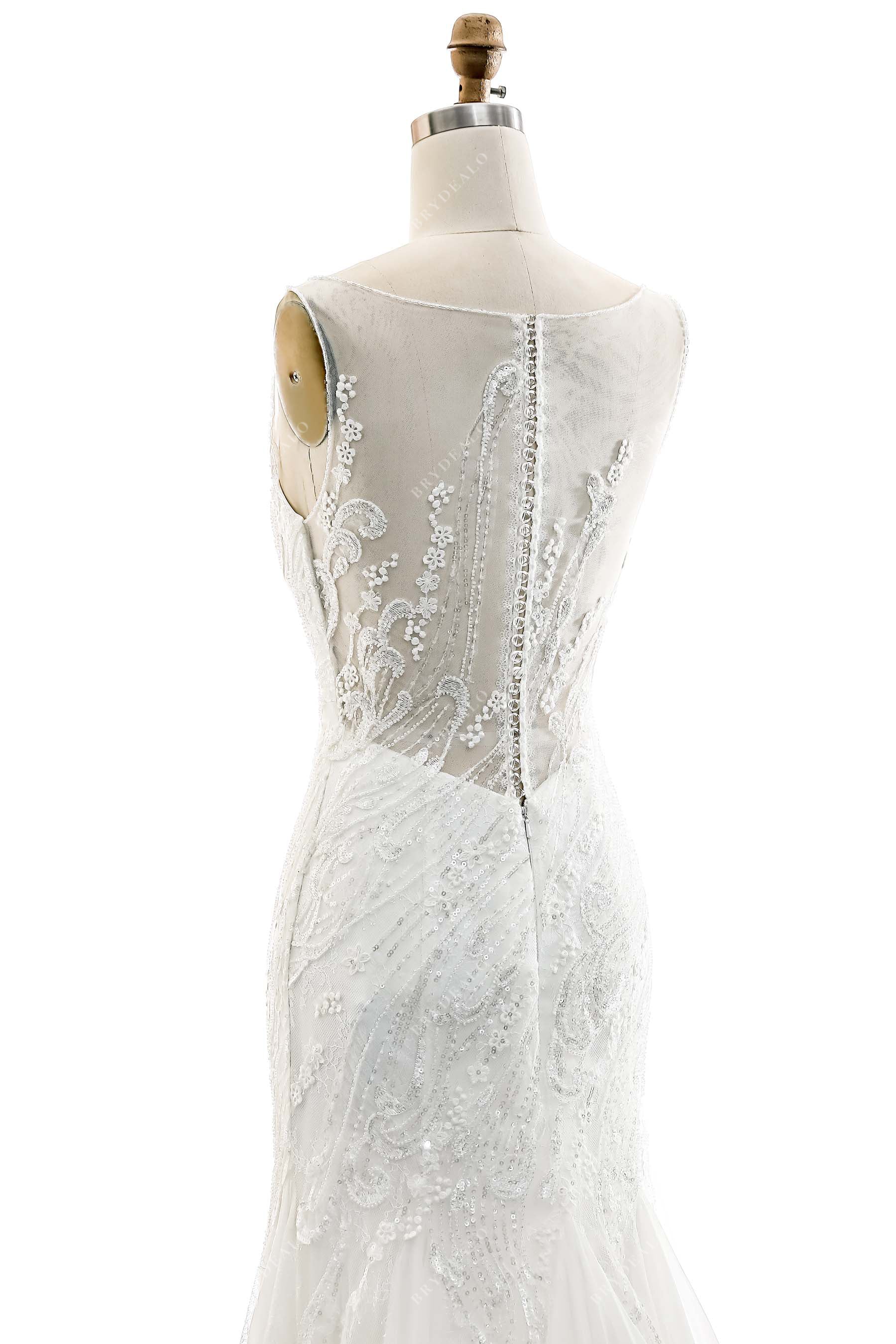 Designer Sleeveless Illusion Back Beaded Lace Fall Bridal Gown