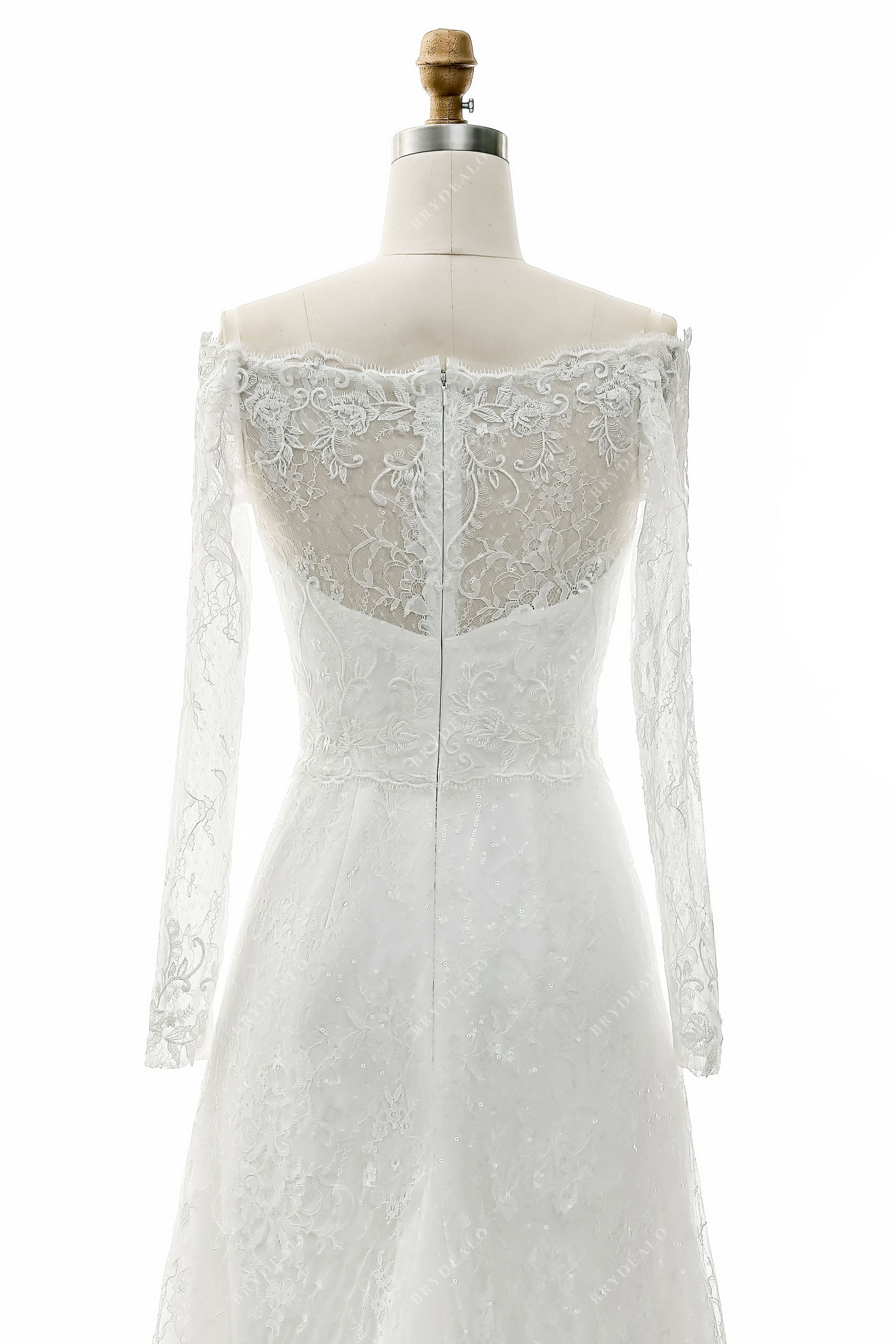 illusion back long sleeve lace outdoor wedding dress