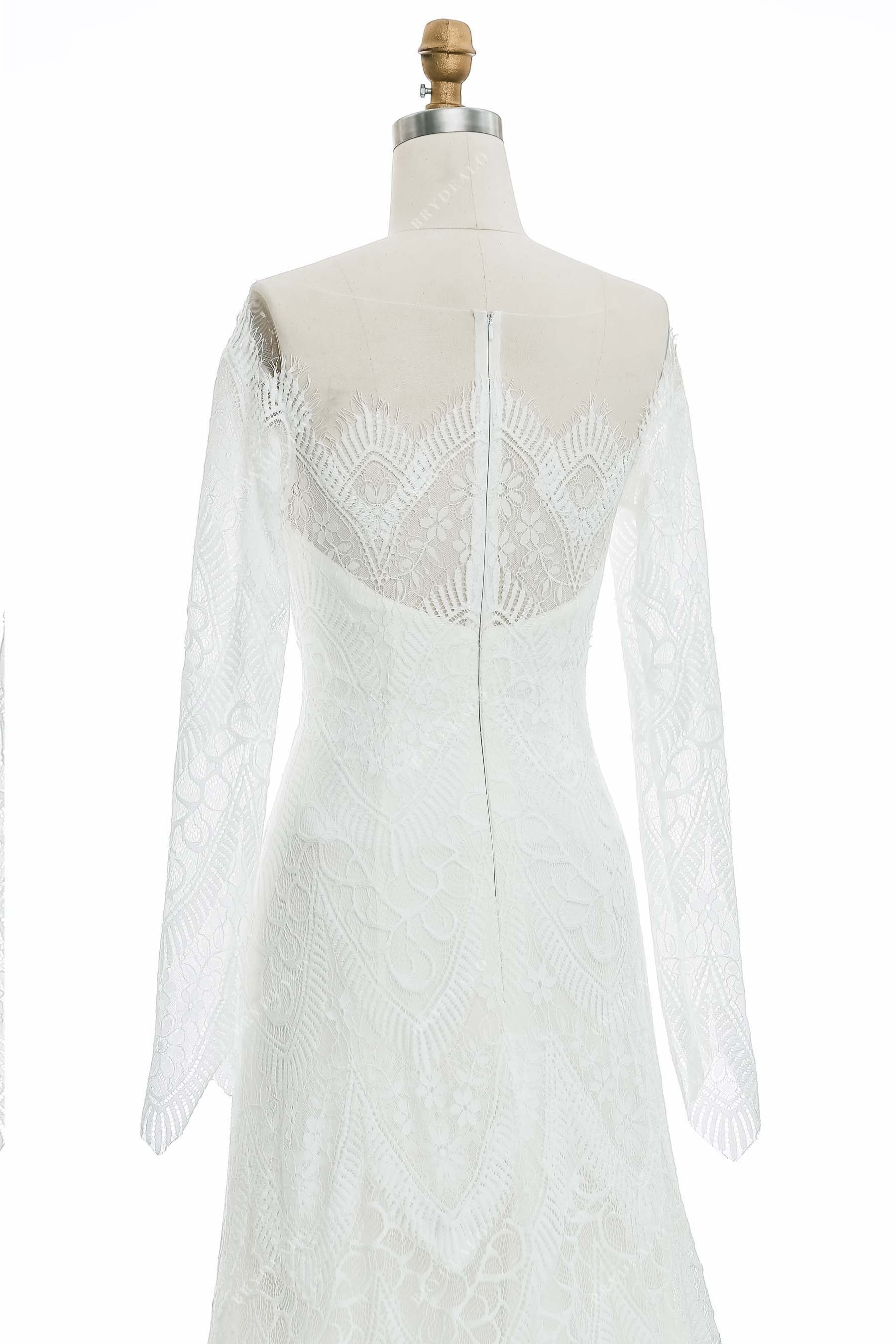 Illusion Back Scallop Lace Long Sleeves Destination Bridal Gown