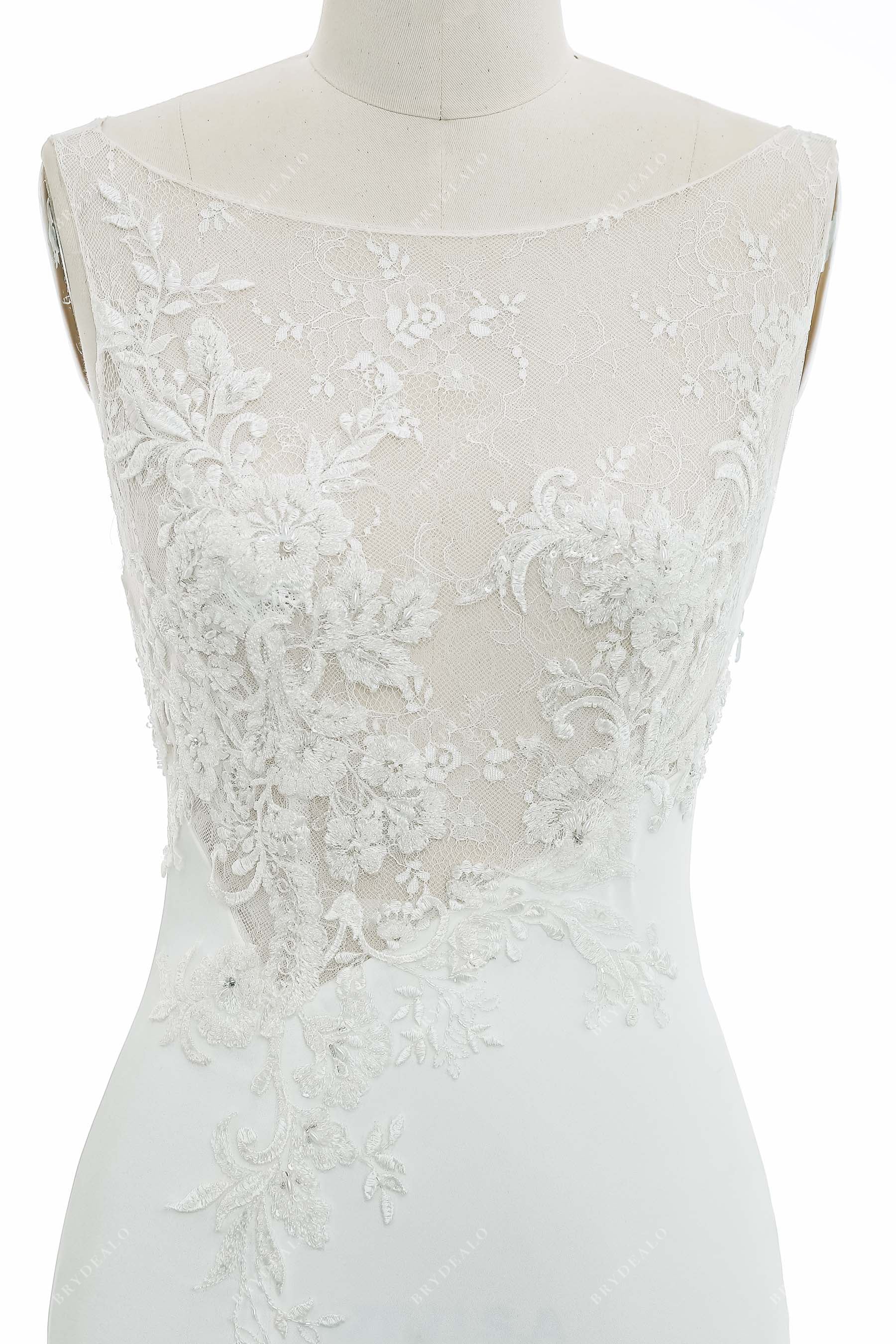 Illusion Beaded Lace Sleeveless Fall Wedding Dress