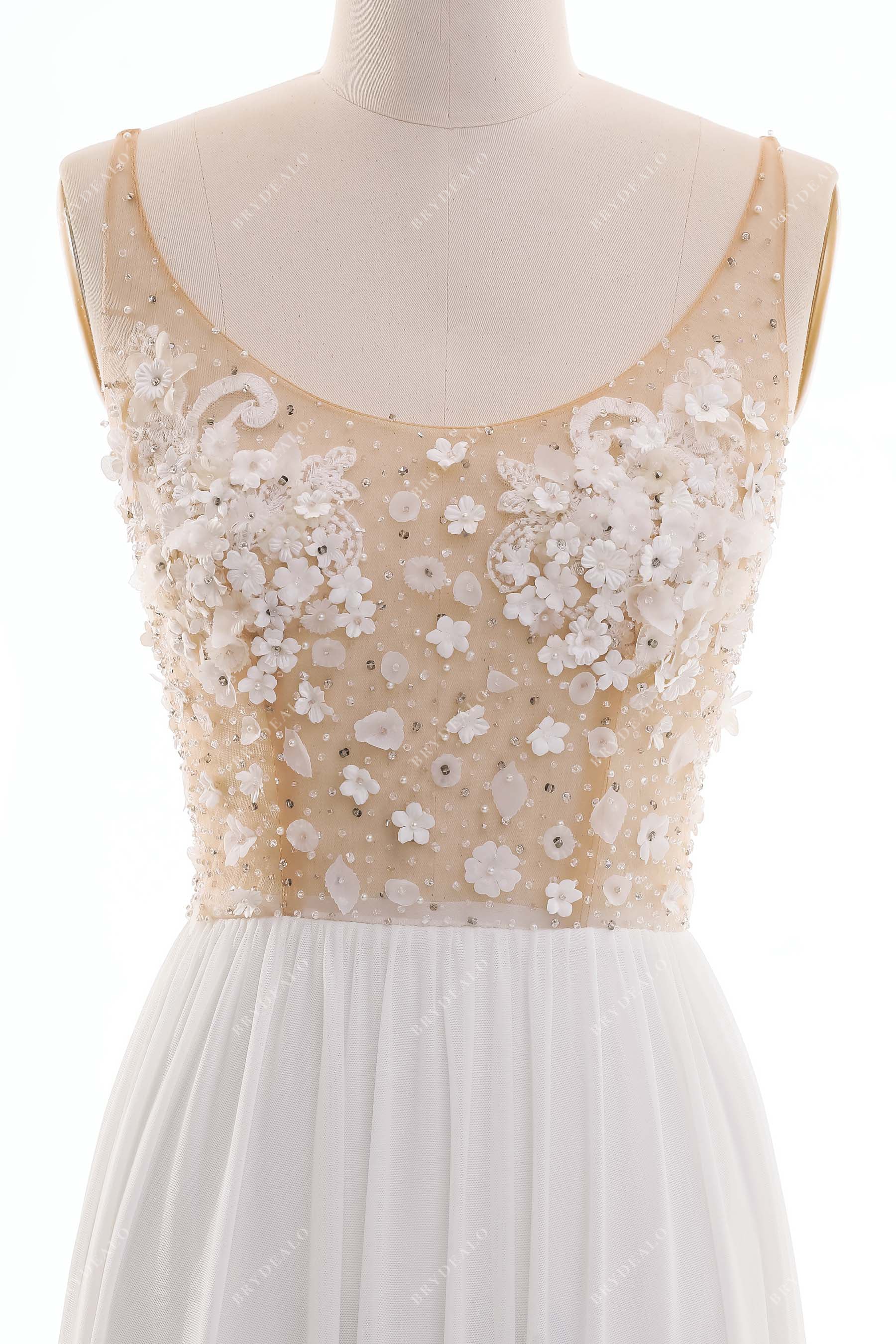 Fairy Floral Crystal Bodice Beach Bridal Gown