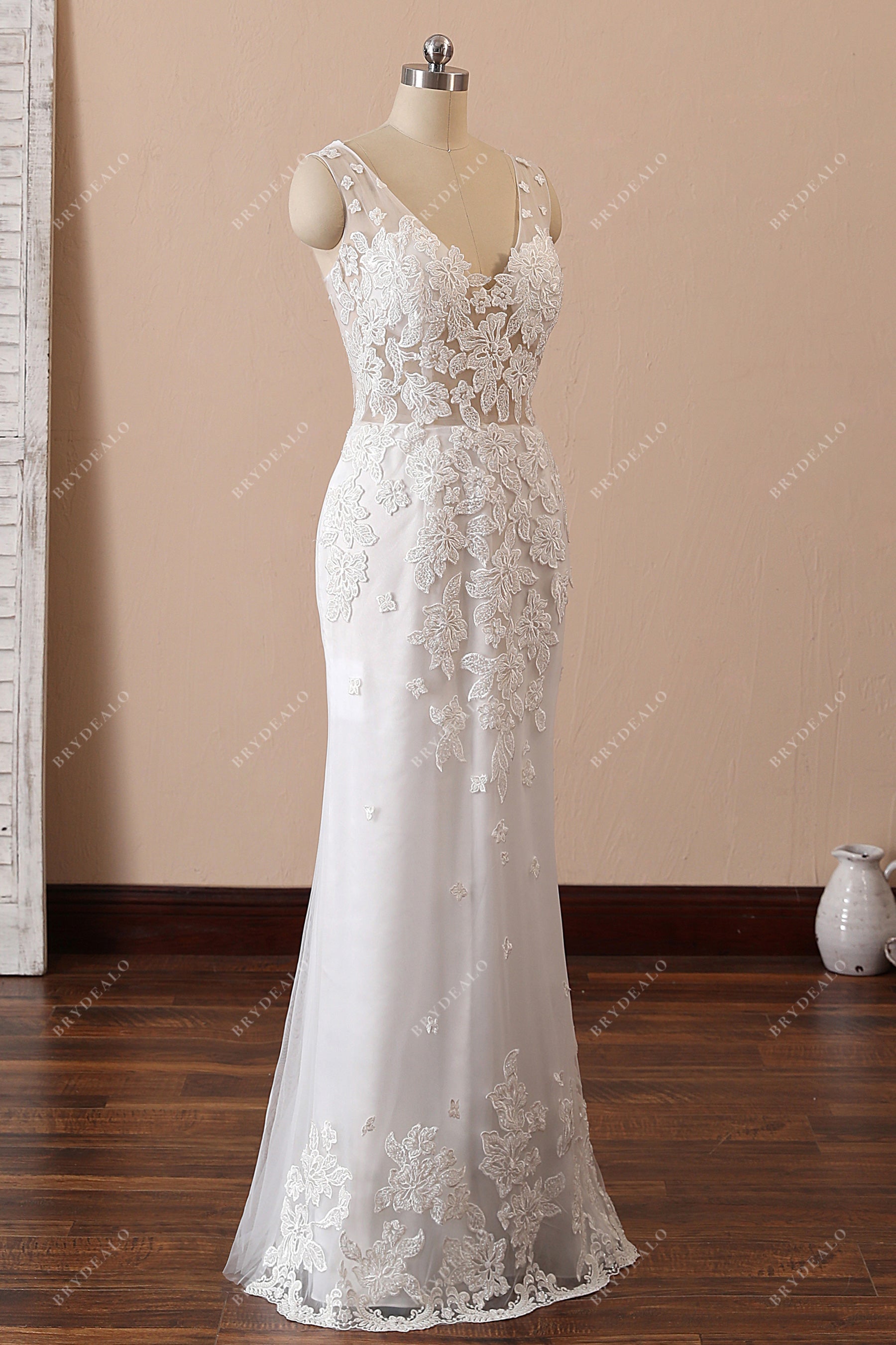 floor length mermaid illusion lace bridal gown