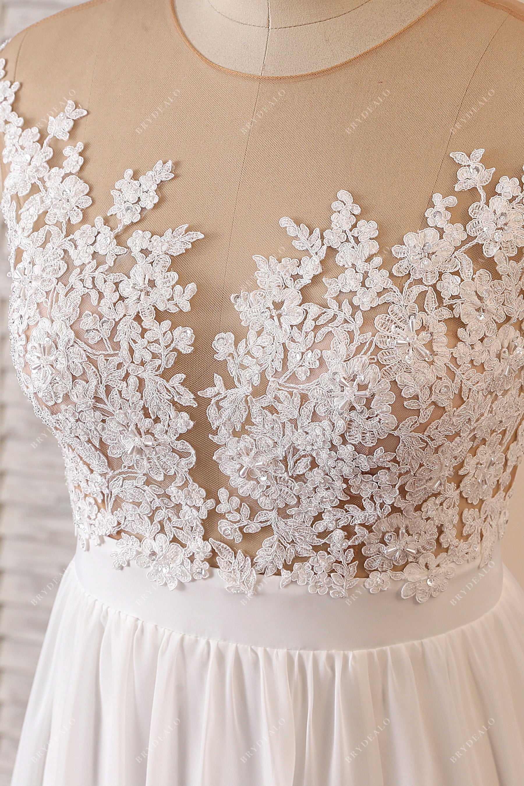 designer lace illusion neck  wedding gown