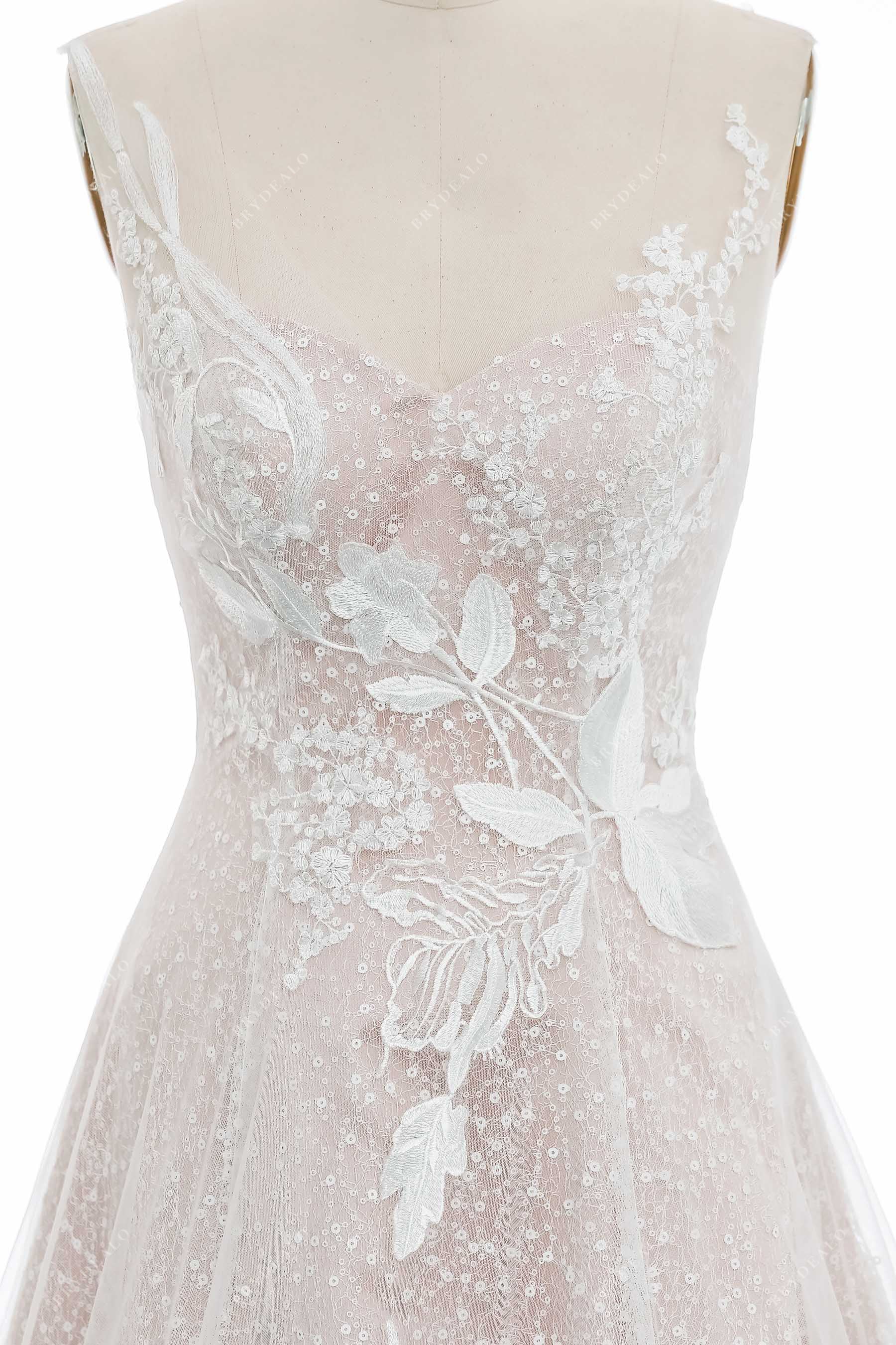 illusion neck lace sequin spring wedding dress