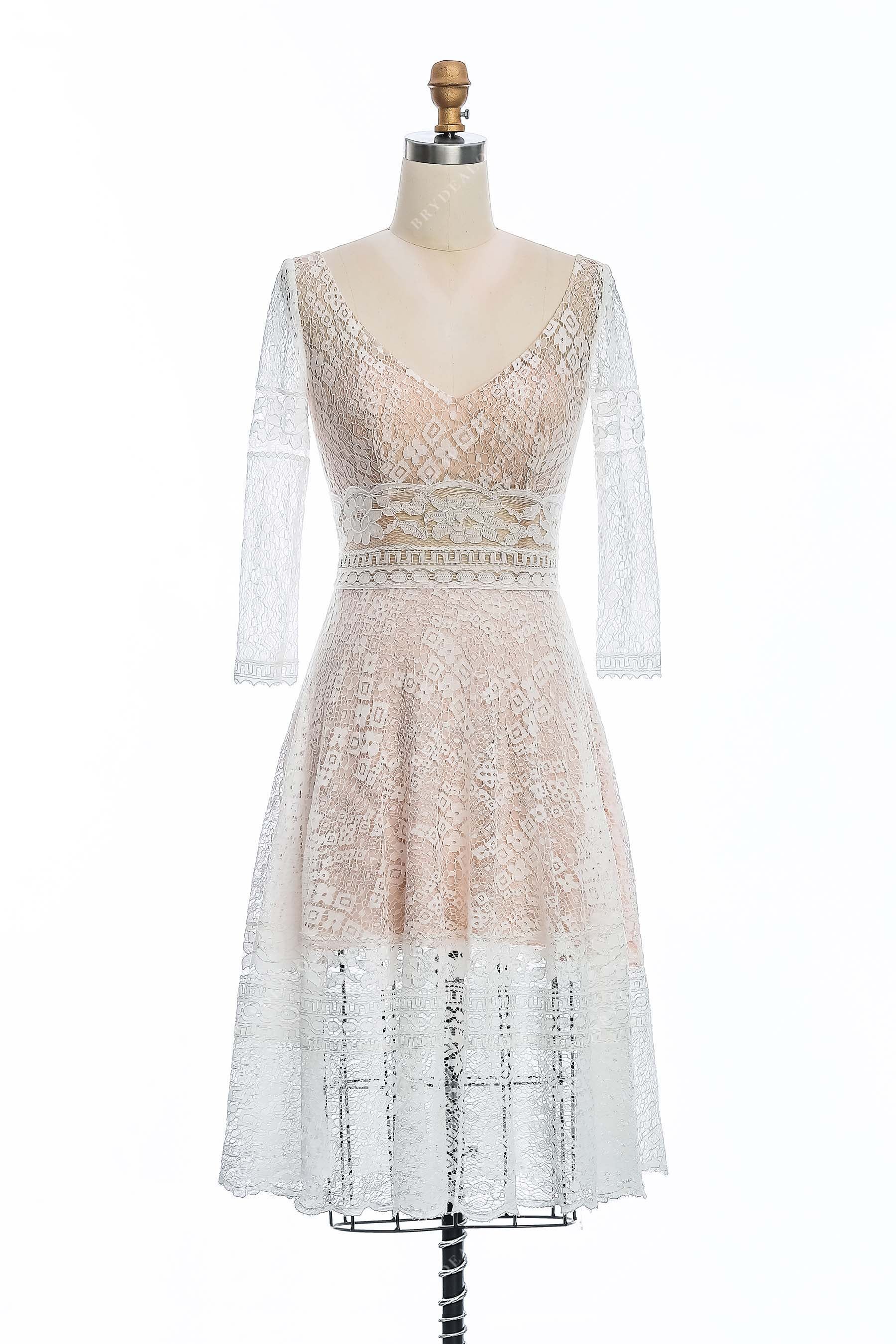 illusion sleeves v-neck boho lace wedding dress