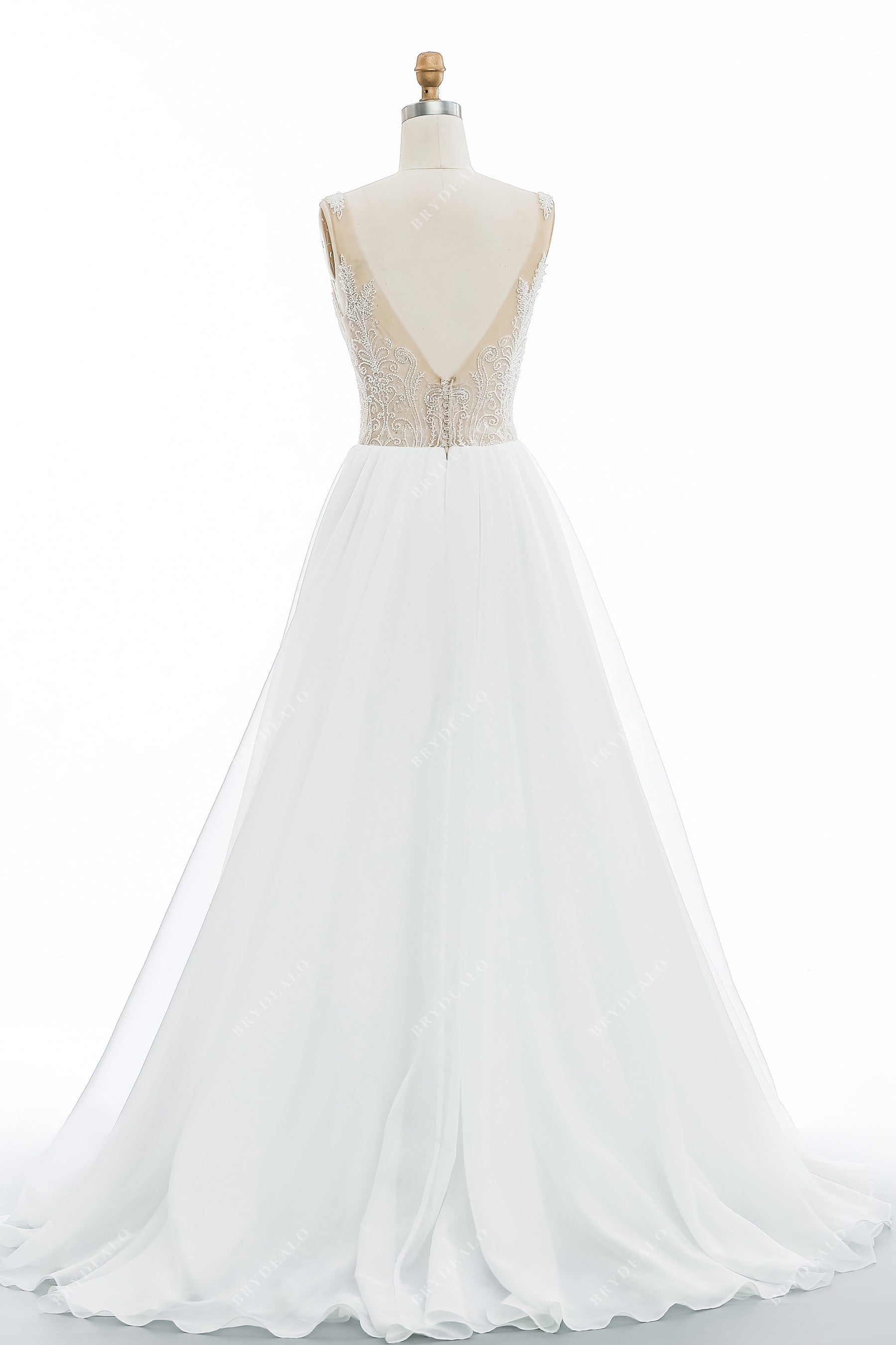 illusion V-back A-line chic wedding gown