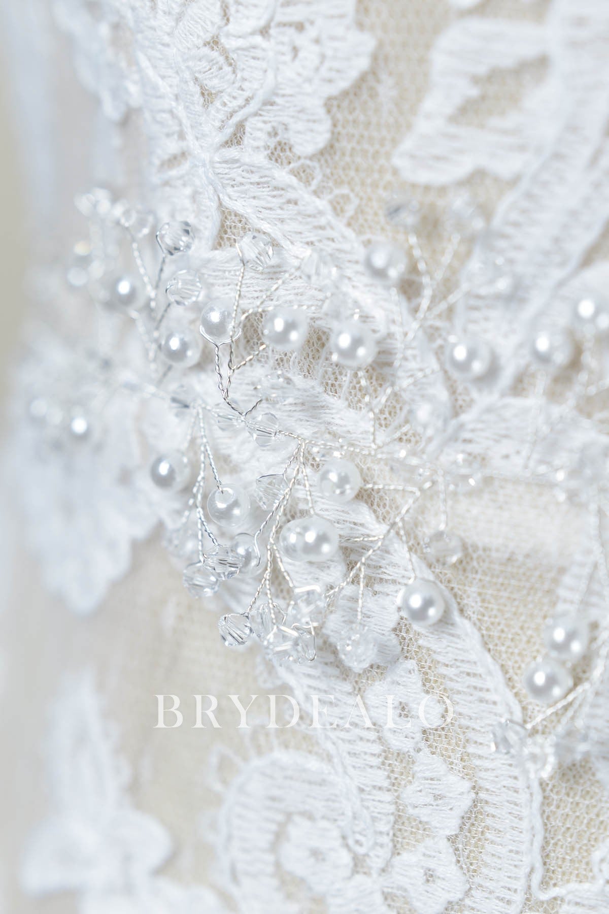 Vintage Ivory Crystal Pearl Stain Ribbon Bridal Sash 