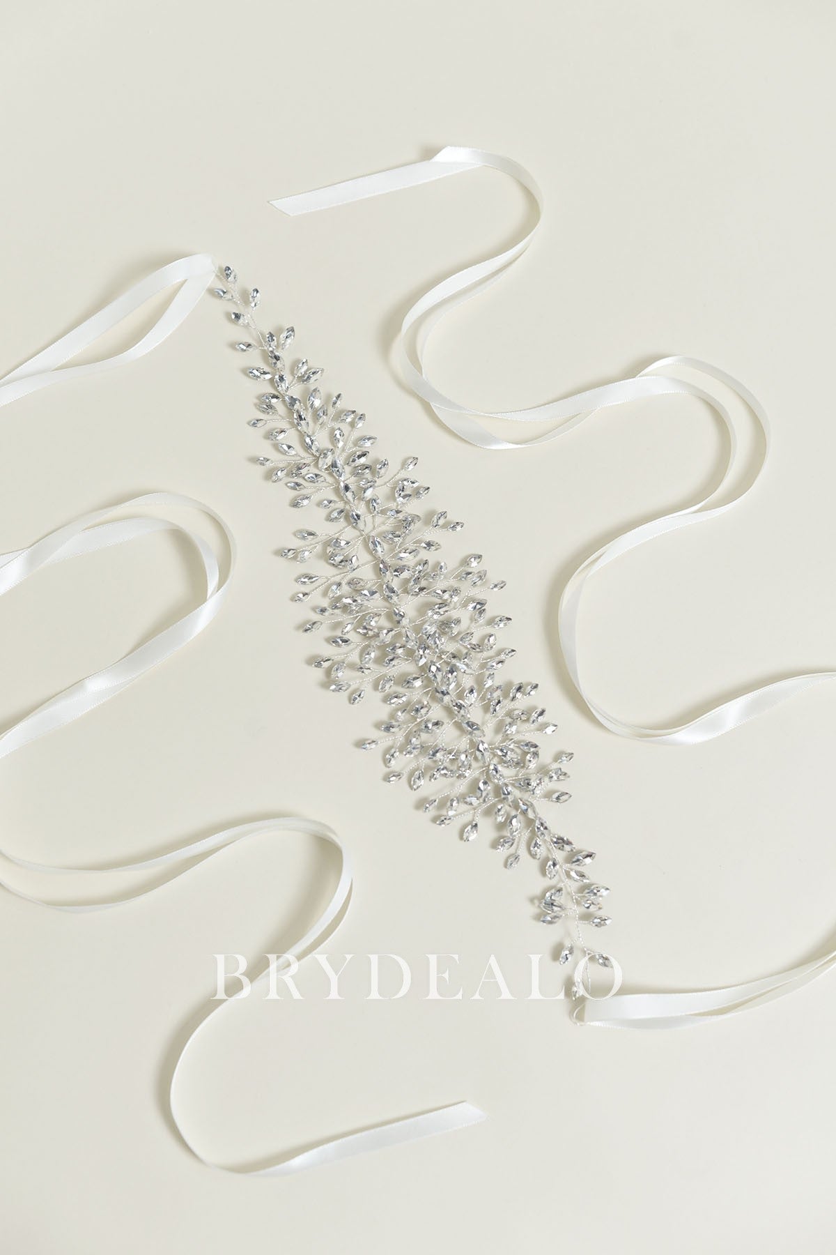 Ivory Satin Belt Fashion Sparkly Silver Crystal Vine Bridal Sash