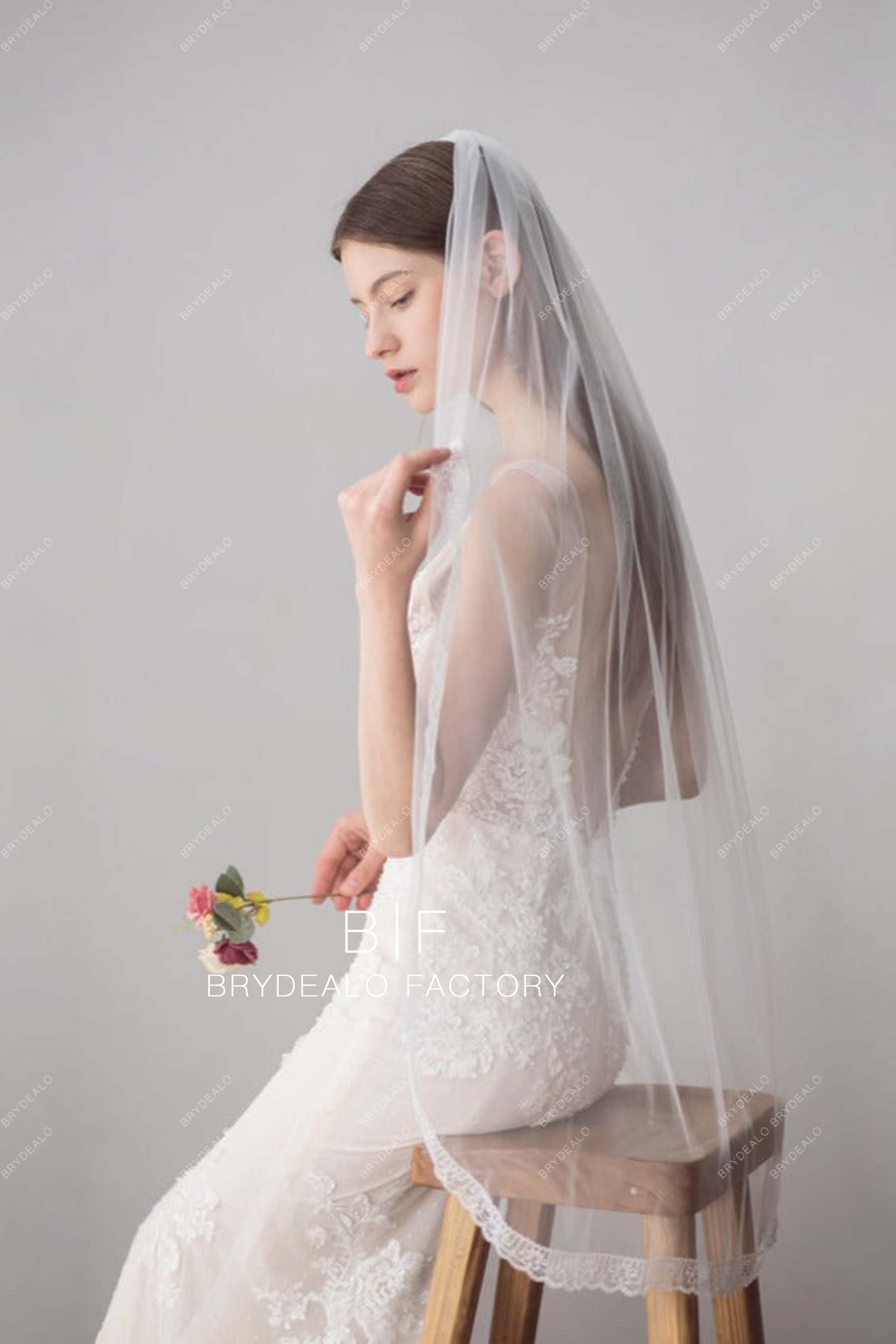 Designer Lace Trim Bridal Veil