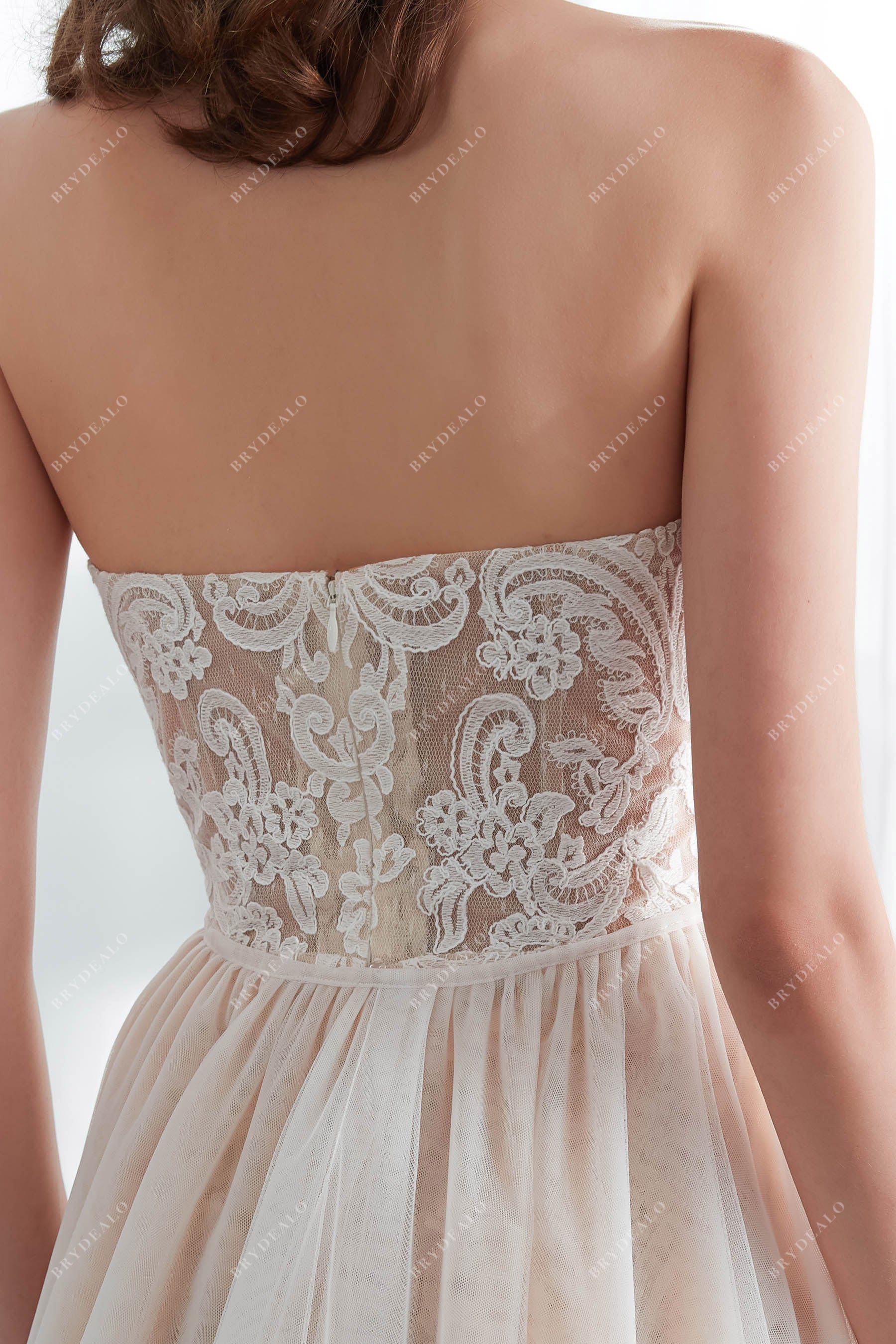 Designer Lace Strapless Modern Wedding Gown 