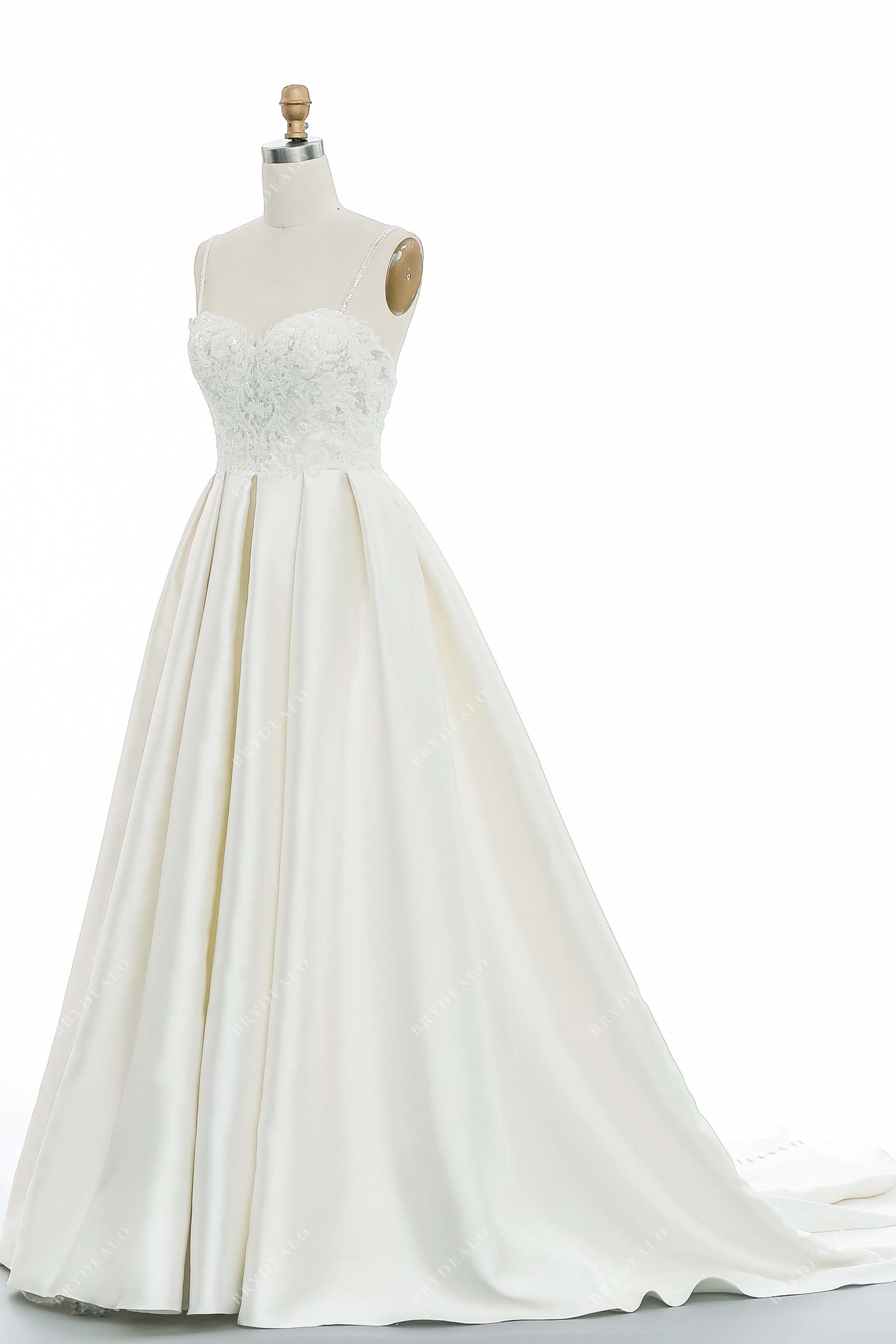 Designer Lace Satin Puffy A-line Wedding Dress