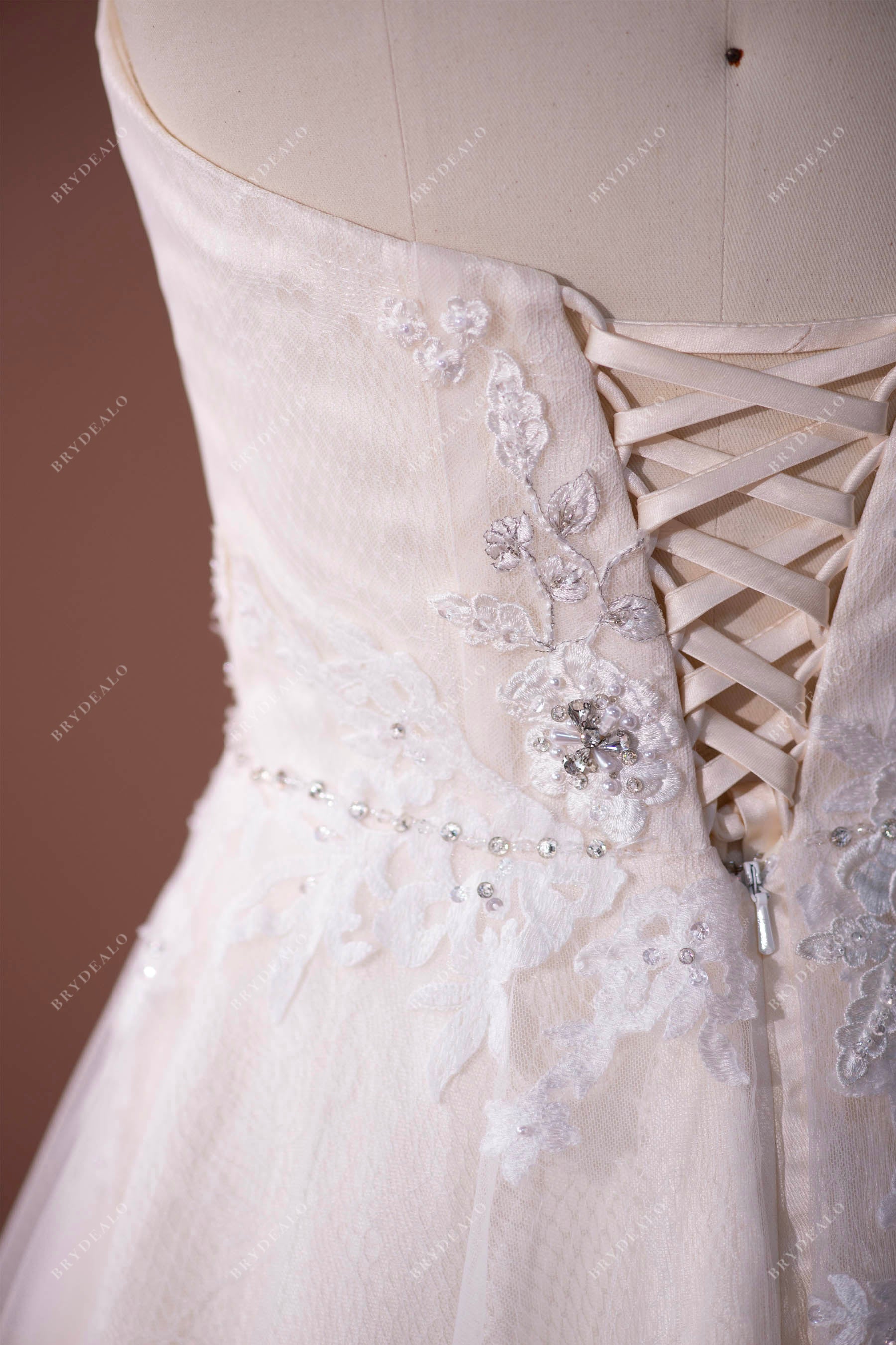 lace-up back lace designer bridal gown