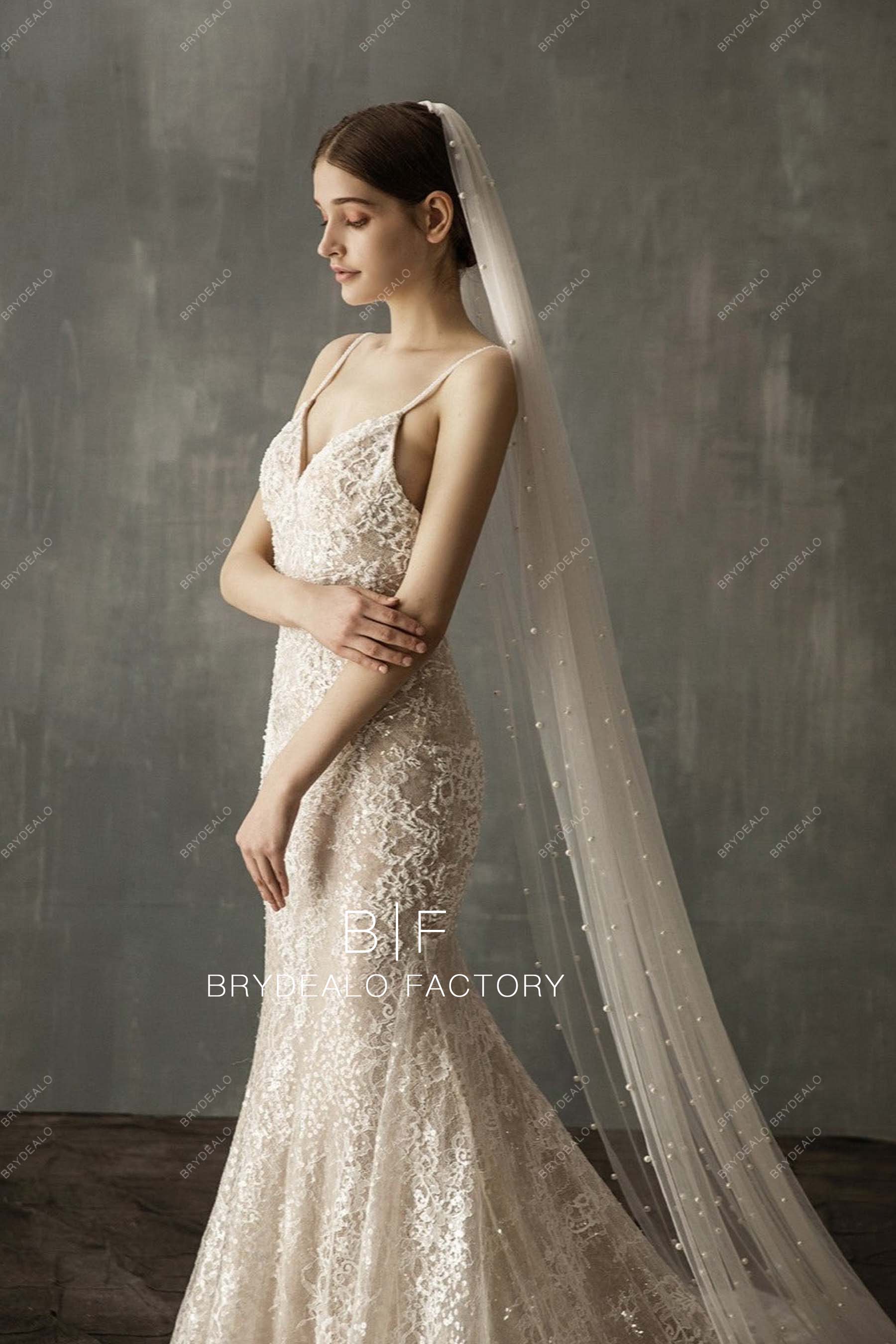 scattered pearls long bridal veil 