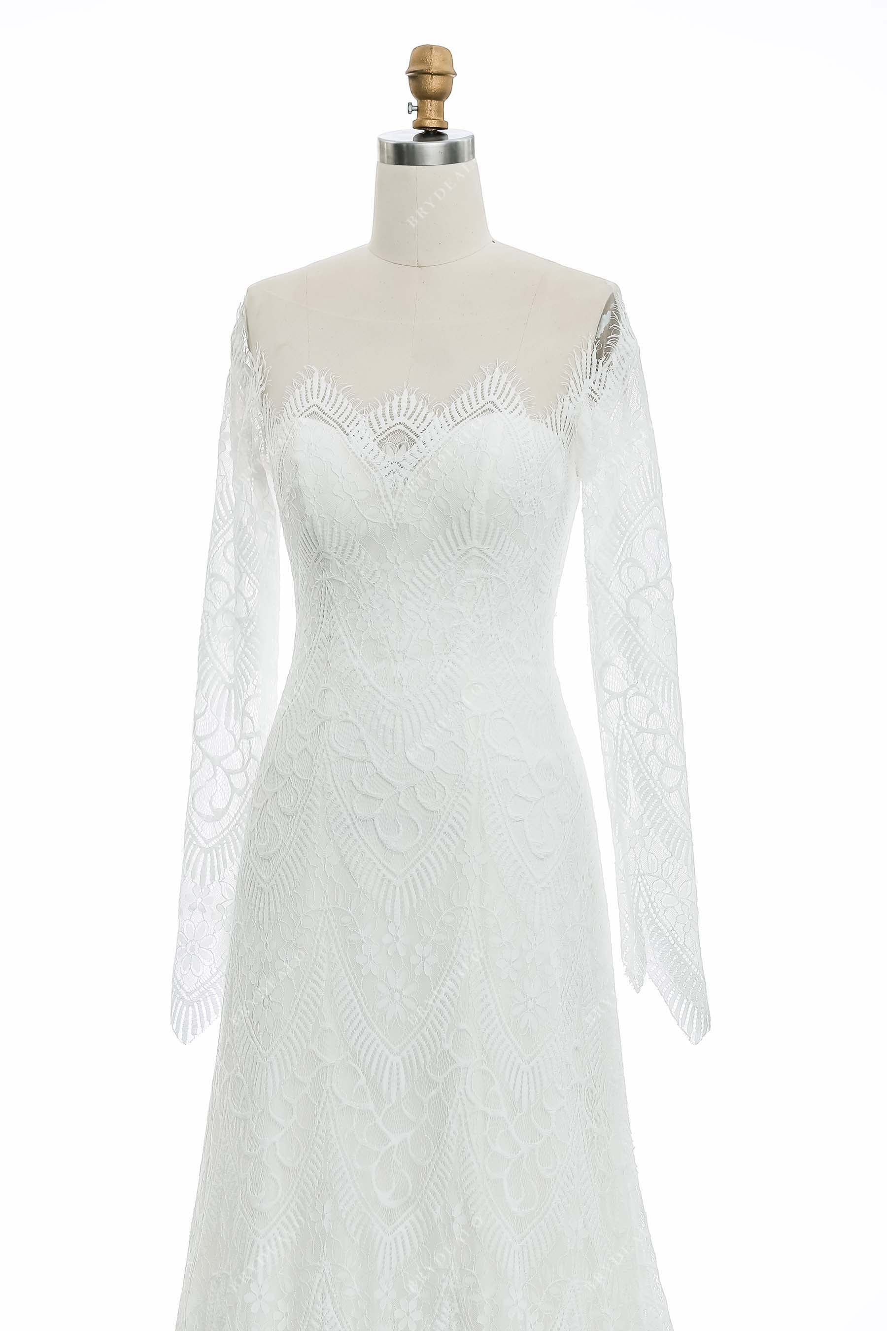 sheer long sleeves designer lace bridal gown