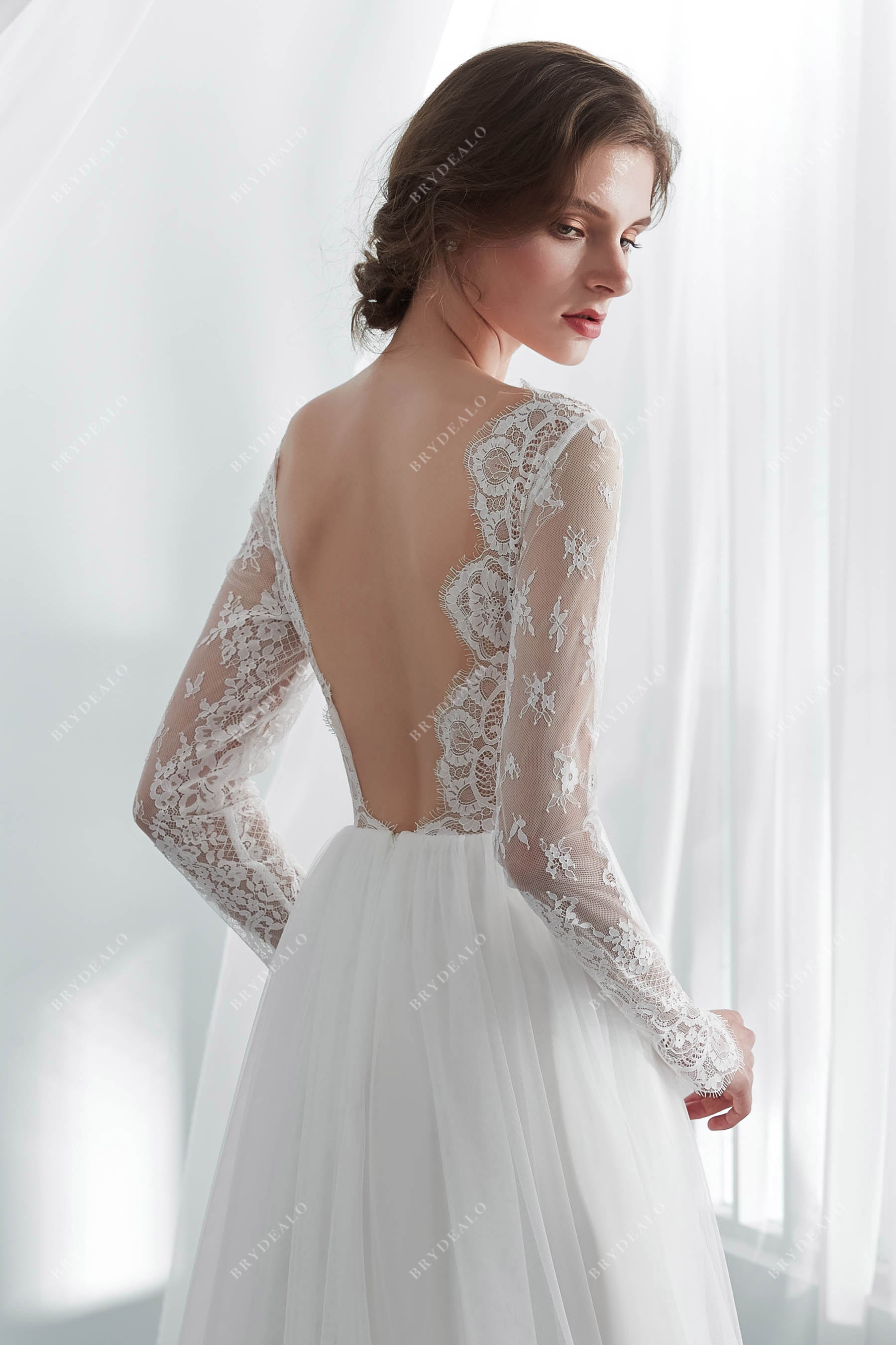 Designer Scallop Open Back Wedding Dress