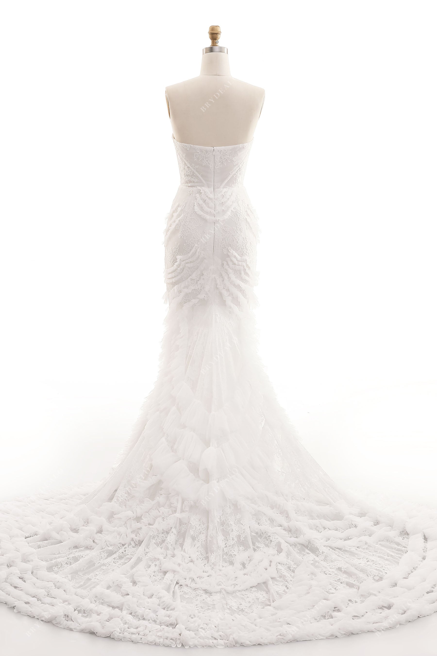 Long Train Mermaid Strapless Modern Wedding Dress