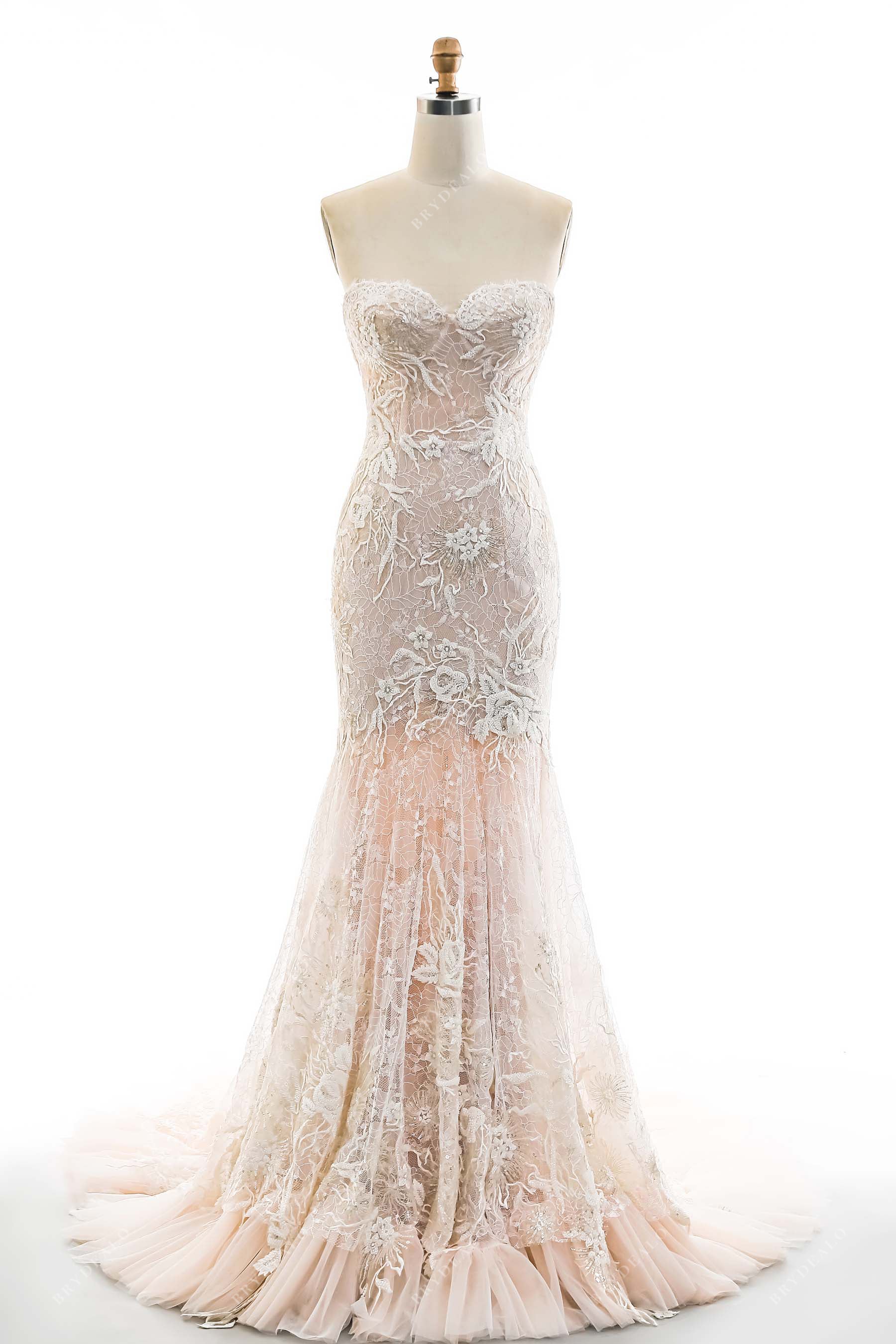 designer trumpet dusty rose wedding gown