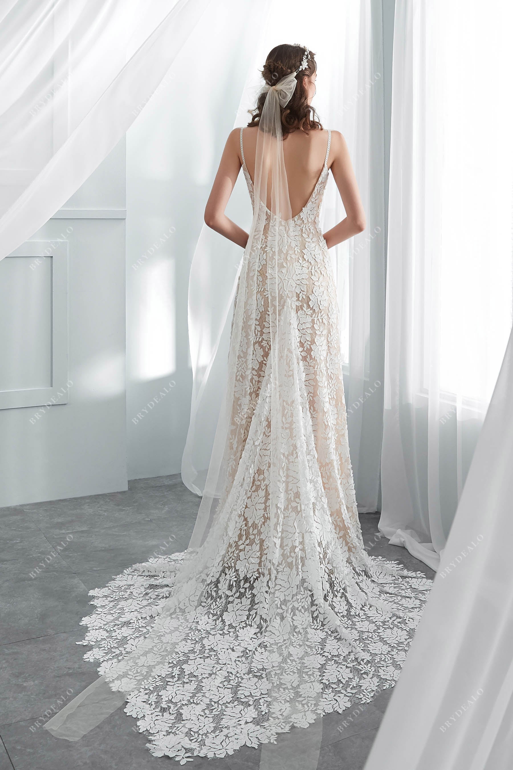 sexy open back beach wedding dress
