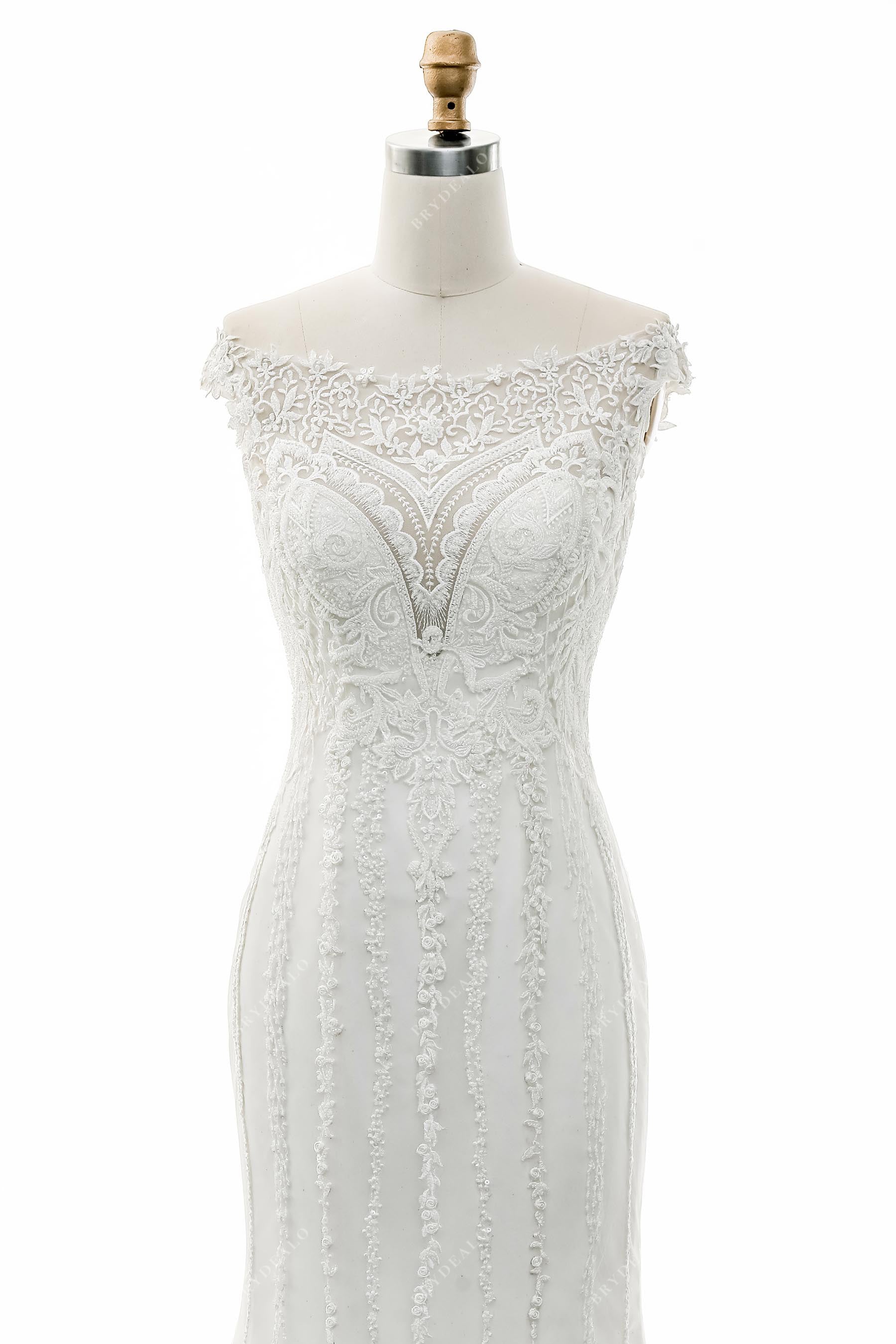 elegant off-shoulder beaded lace wedding gown