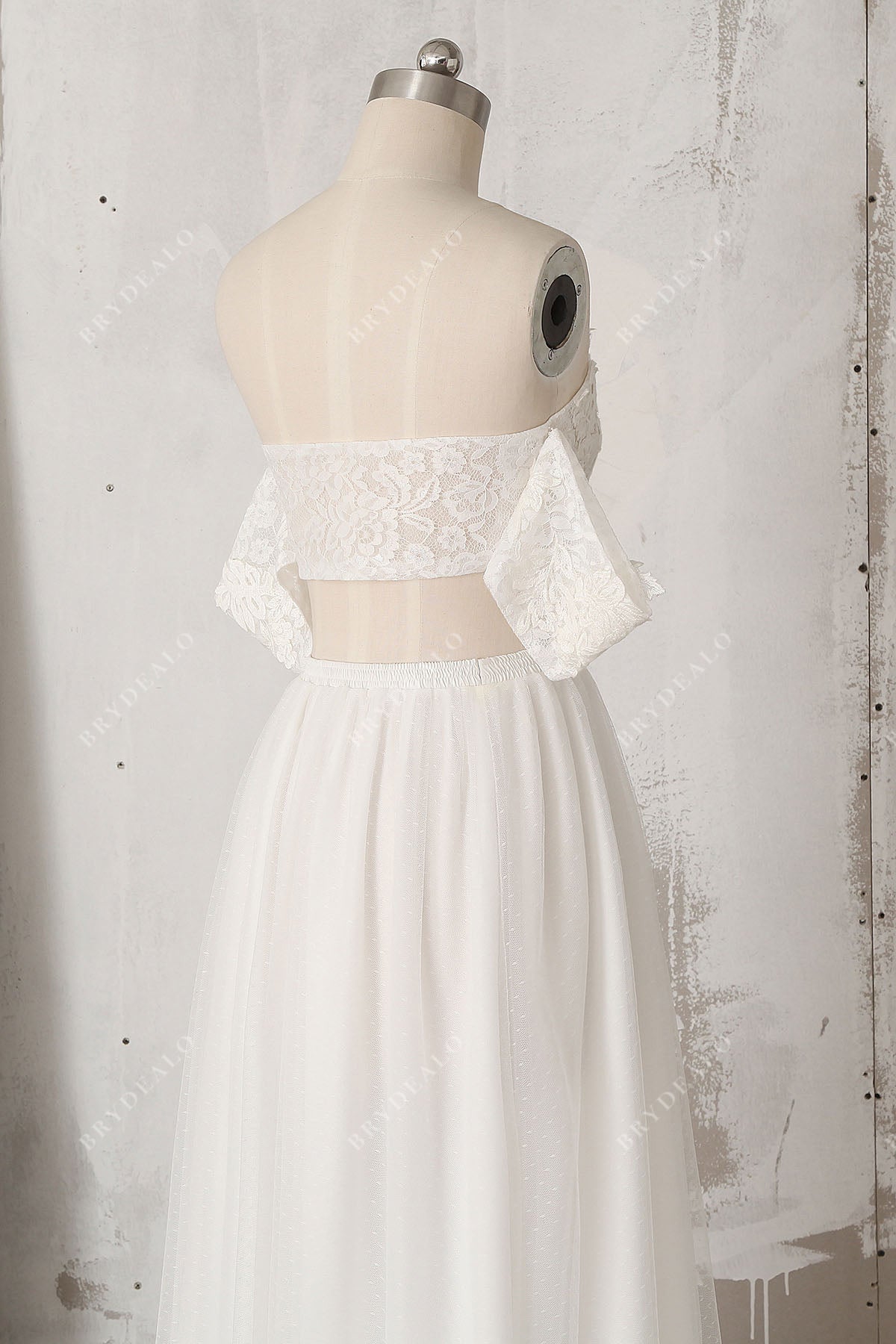 off-shoulder lace two-piece outdoor bridal dress