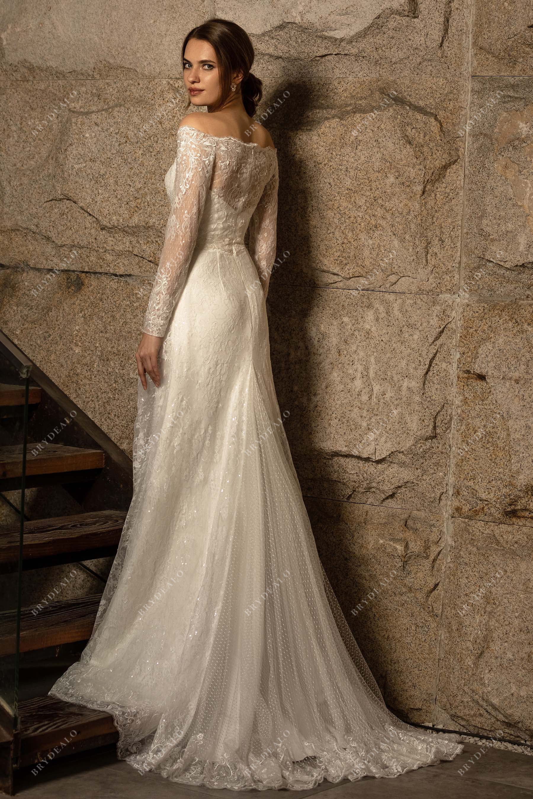 elegant long sleeve lace mermaid wedding dress