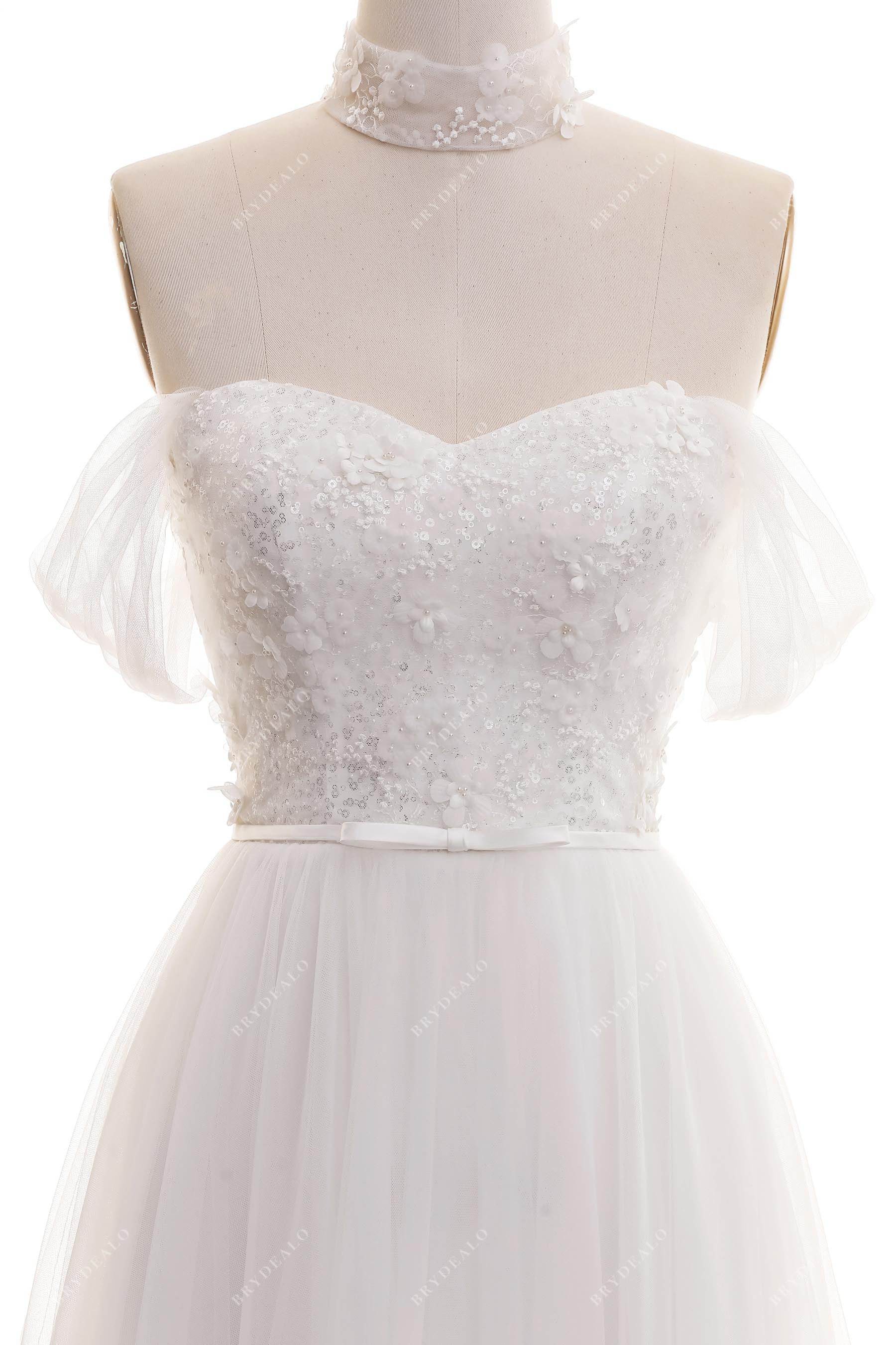 Sweetheart Neck Off-the-Shoulder Romantic Flower Bridal Dress