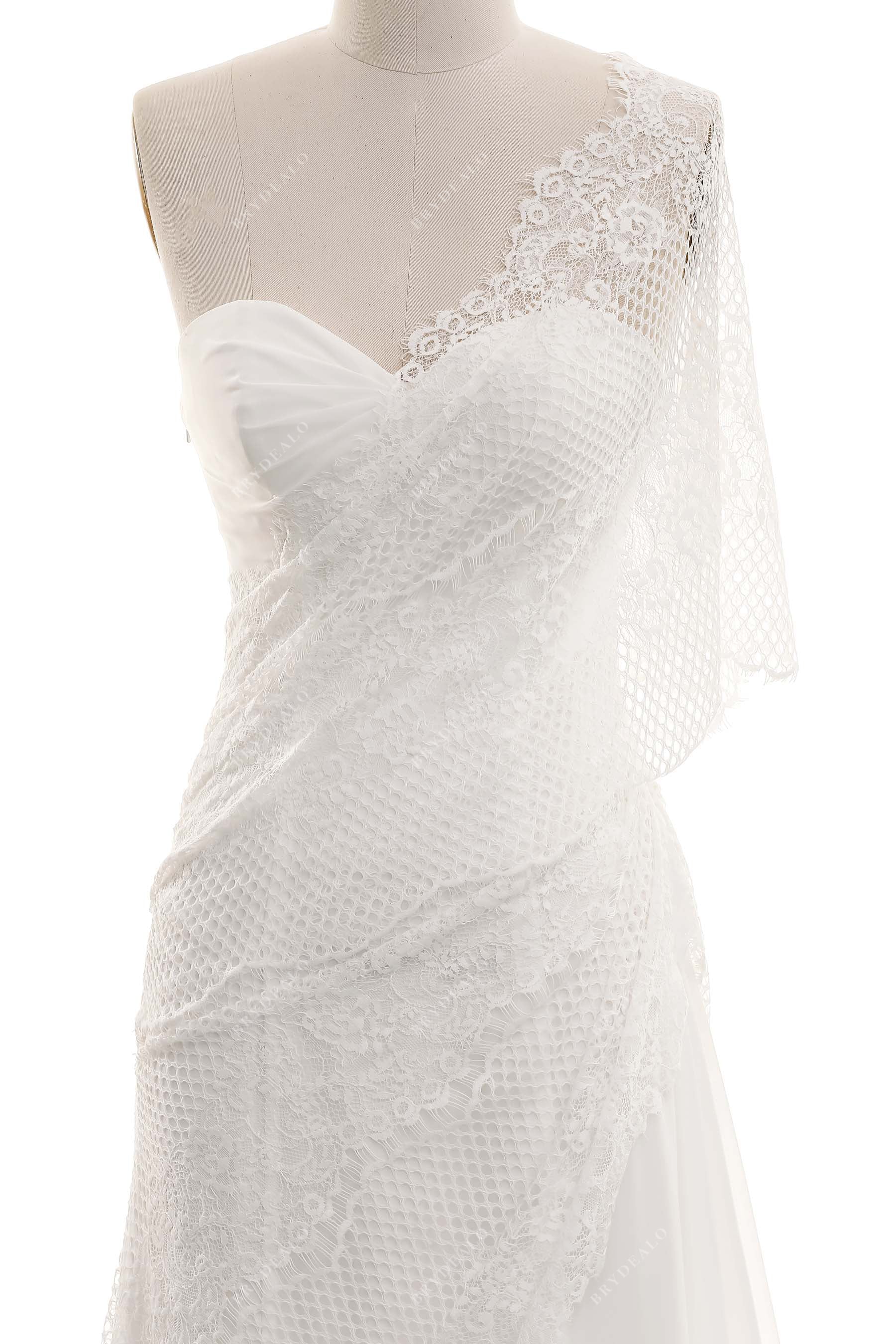 one shoulder lace sweetheart neck chiffon wedding dress
