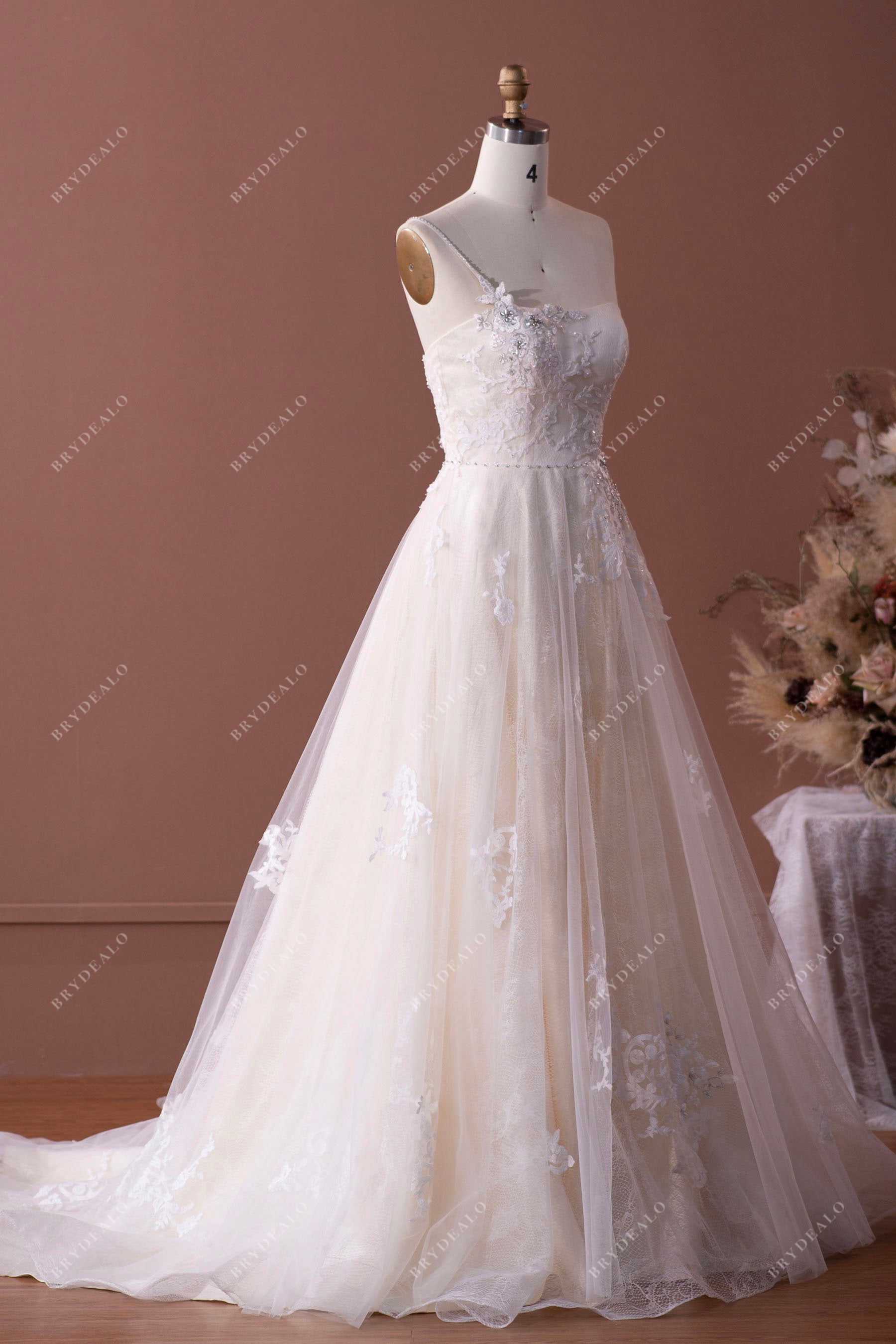 Boho Beaded One Shoulder Sleeveless Wedding Dress