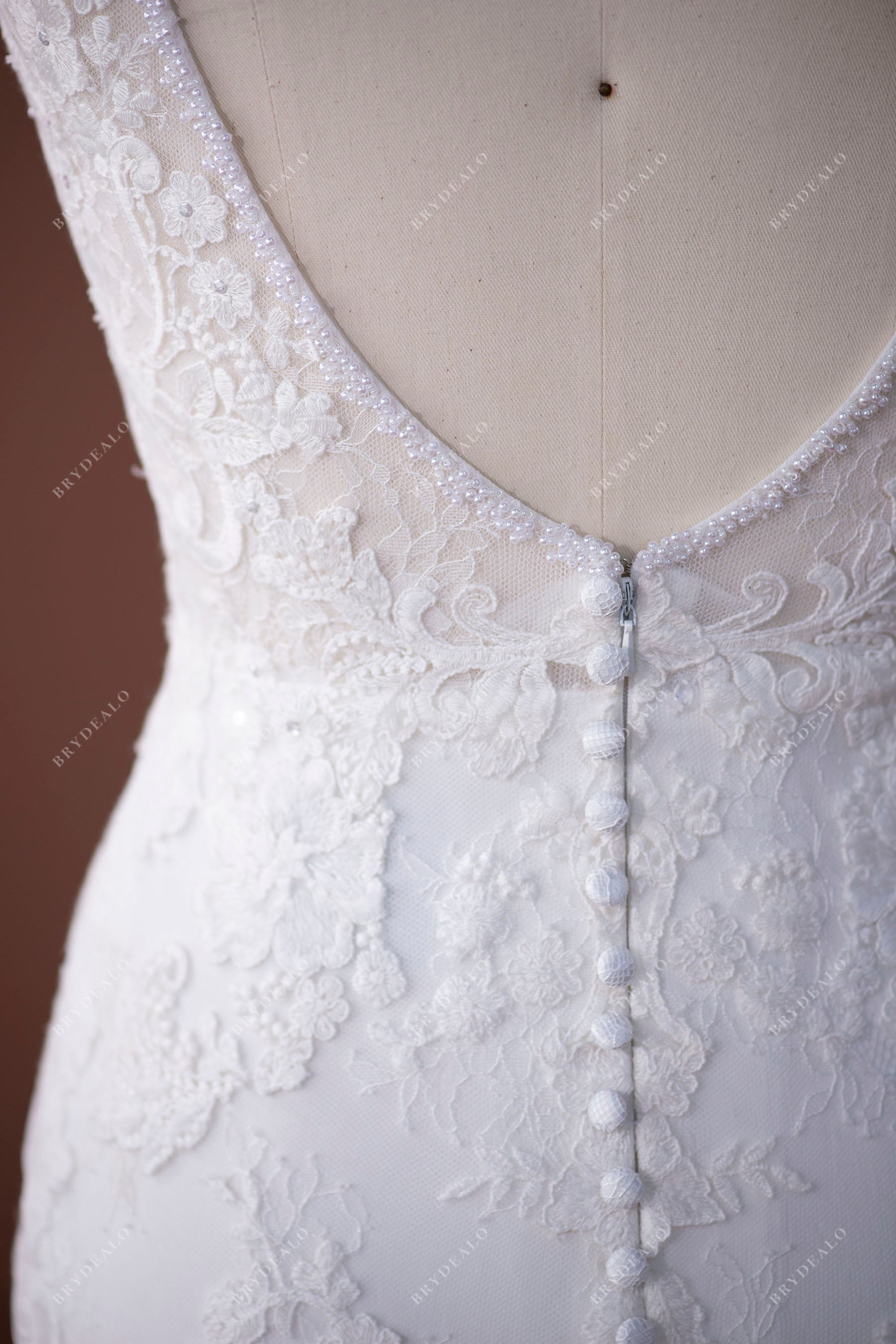 beaded scoop back buttons decorated elegant wedding dress