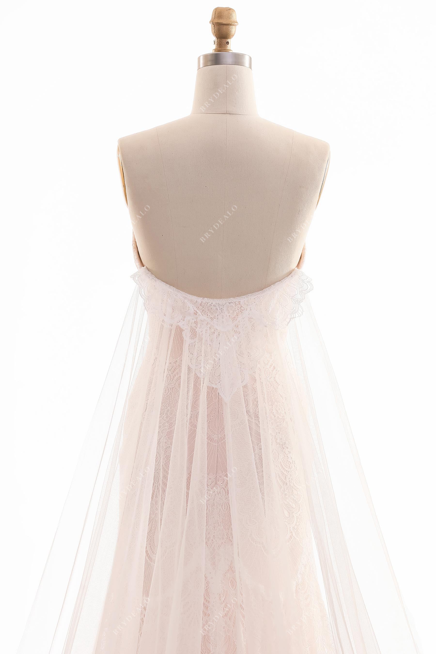 Open Back Strapless Lace Overskirt Boho Wedding Dress