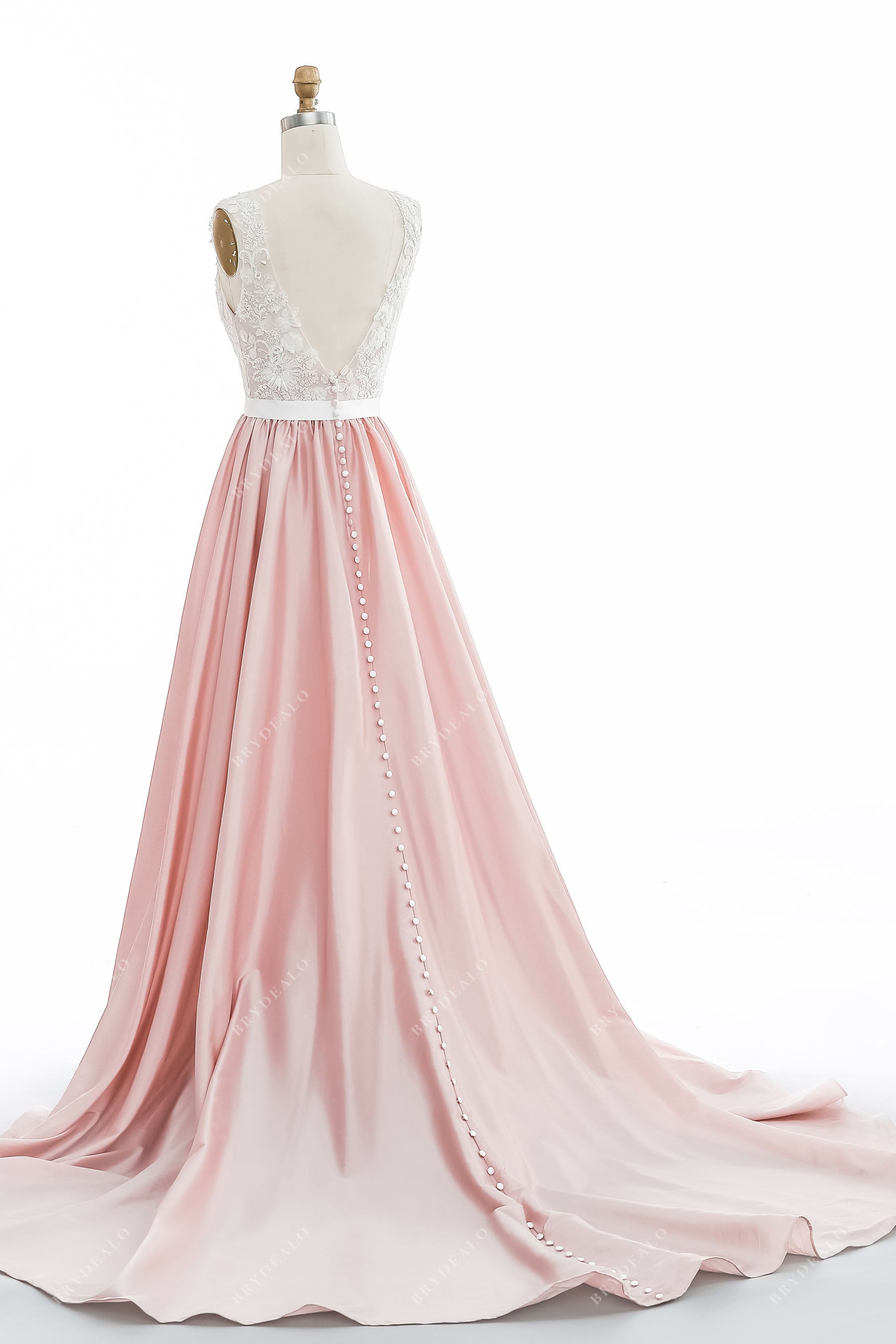 sexy open V-neck sleeveless designer lace wedding dress