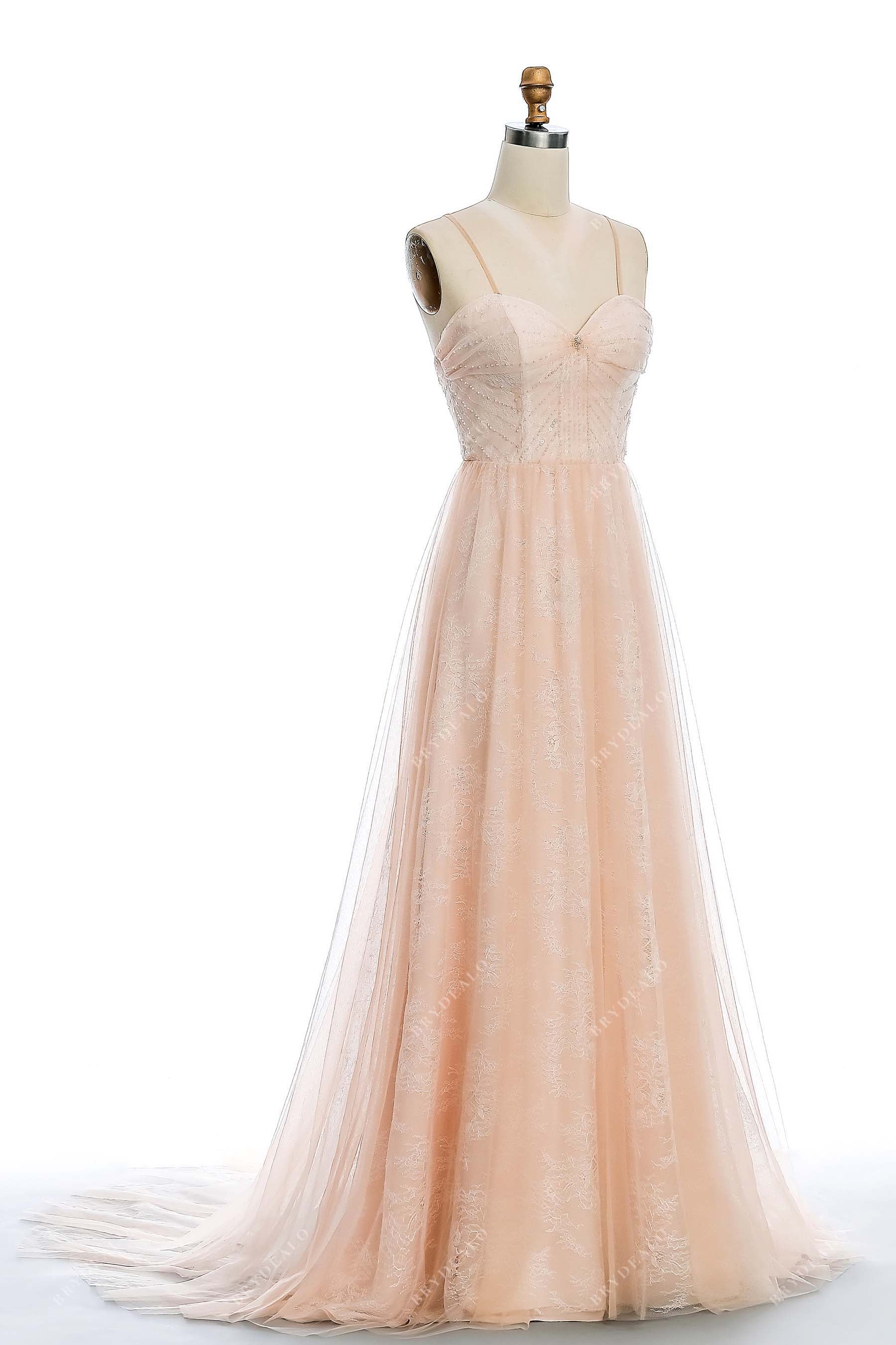 Peach Beaded Straps Sweetheart Lace Destination Colored Bridal Dress Brydealo Peach Beaded Straps Sweetheart Lace Destination Colored Bridal Dress Brydealo