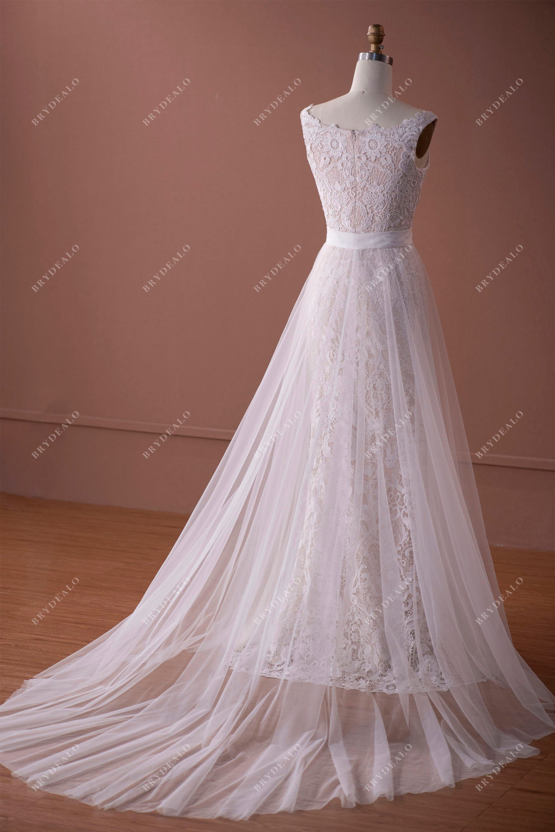 Detachable A-line Overskirt Off Shoulder Wedding Gown
