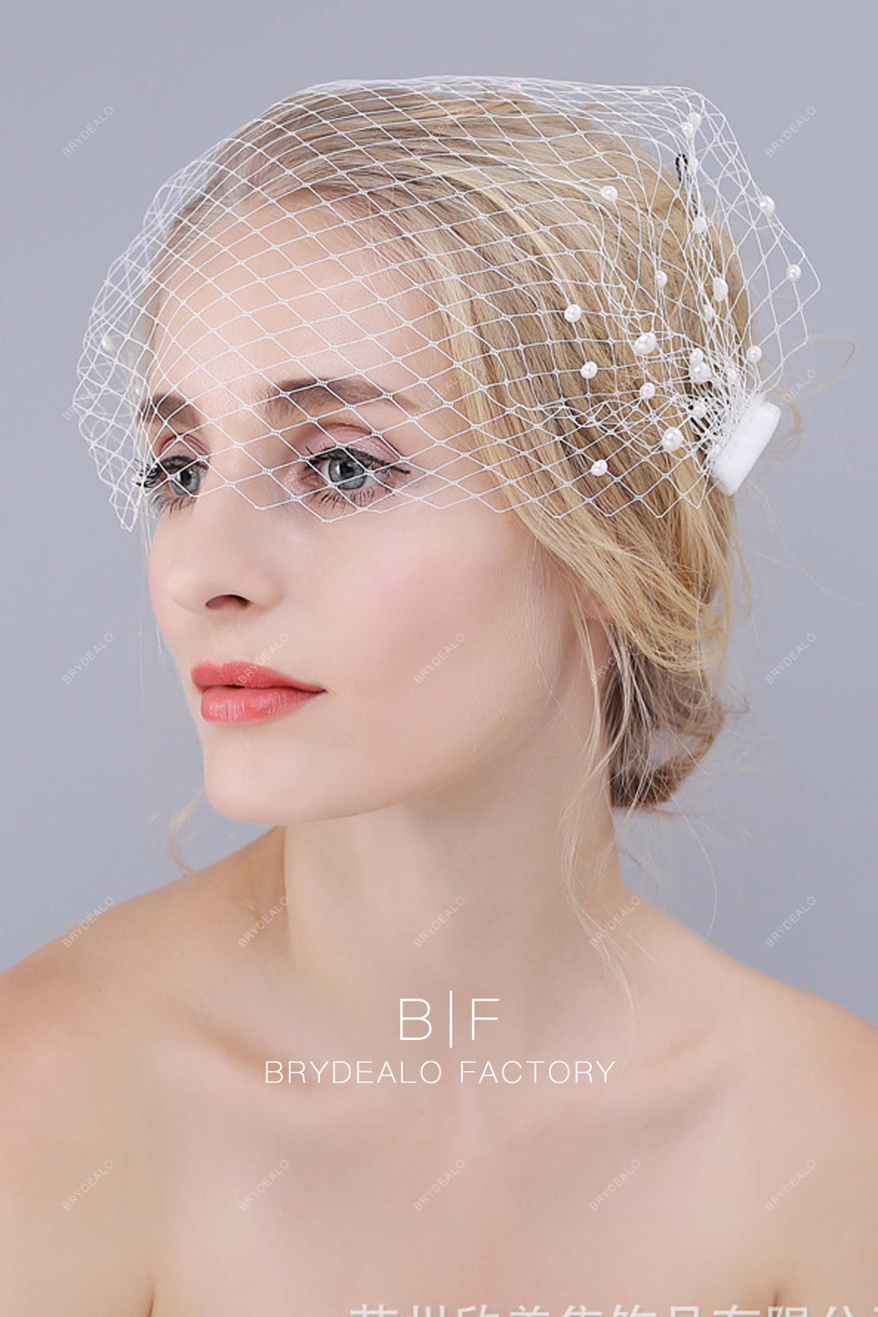 Best Half Cut Pearls Birdcage Bridal Veil 