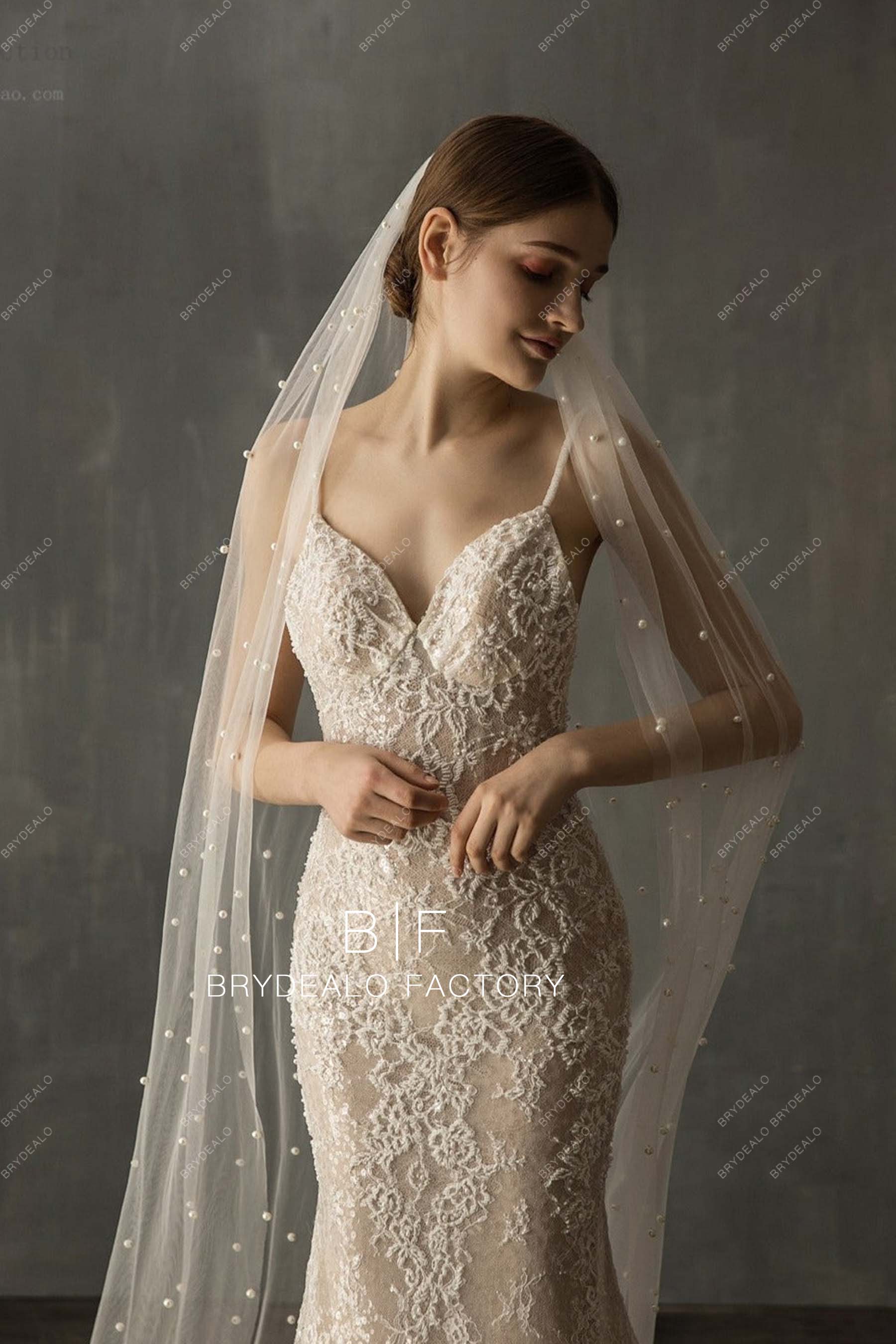 ivory pearls wedding veil
