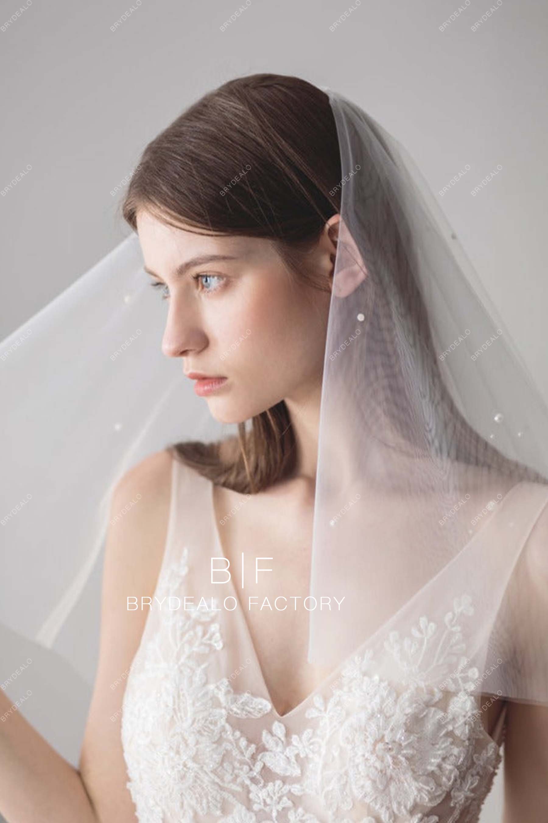 Stylish Pearls Elbow Length Wedding Veil