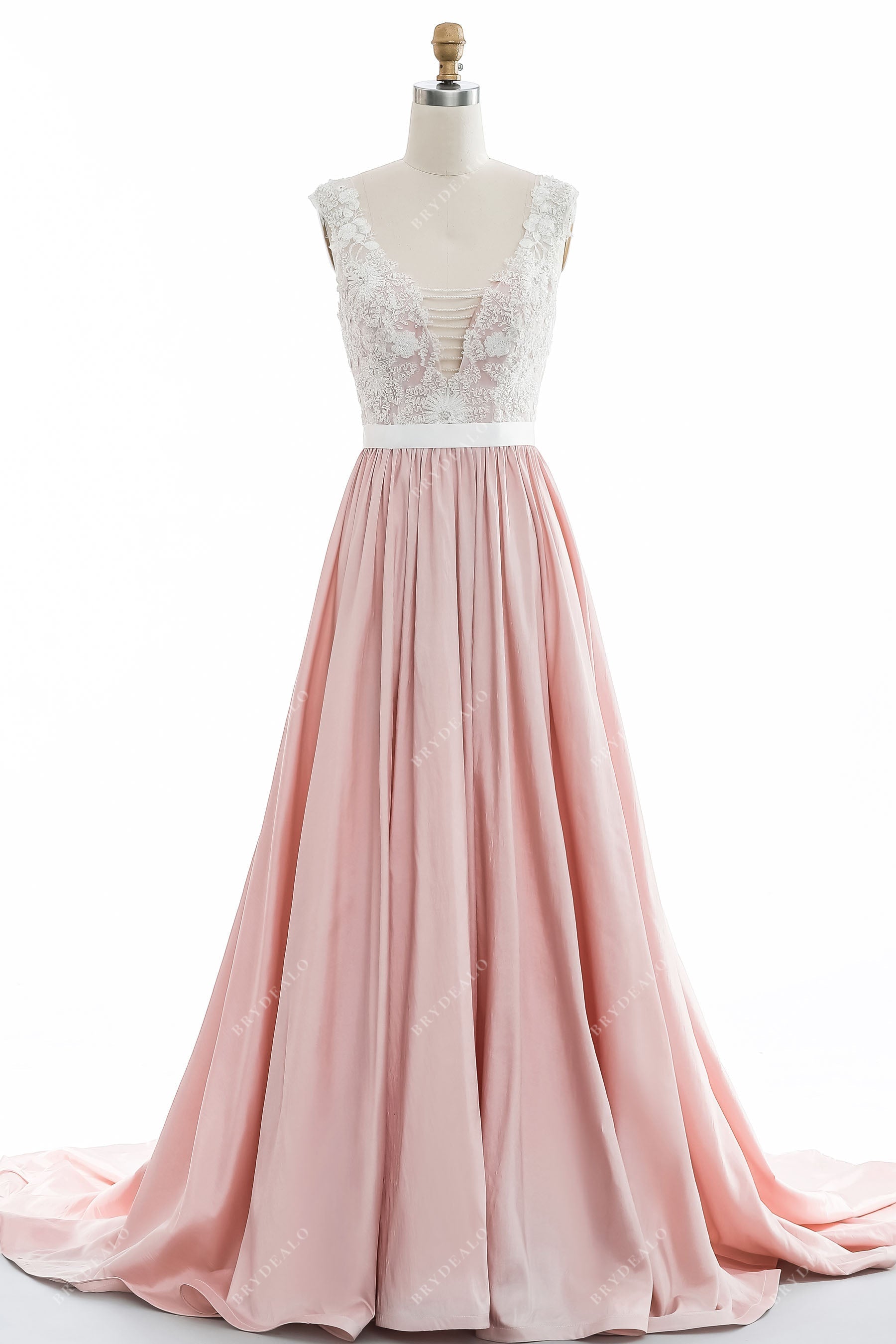 dusty pink taffeta colored A-line fall wedding dress