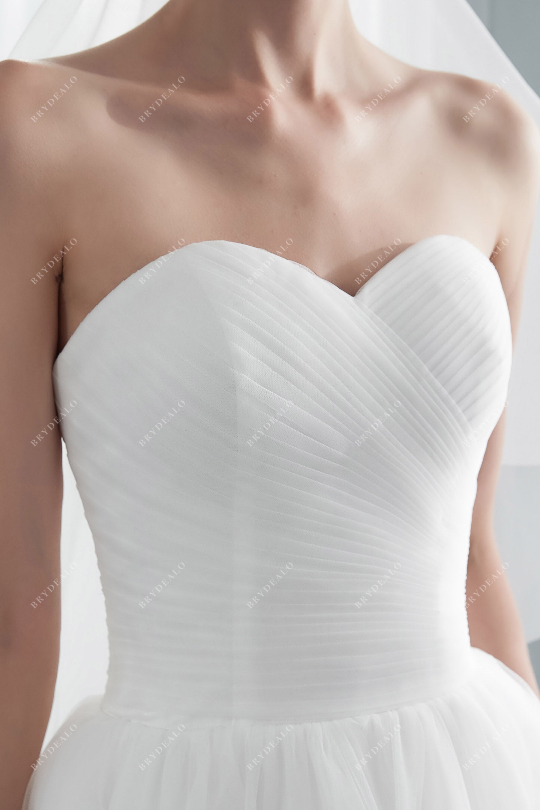 Custom Strapless Sweetheart Pleated Tulle Bridal Gown