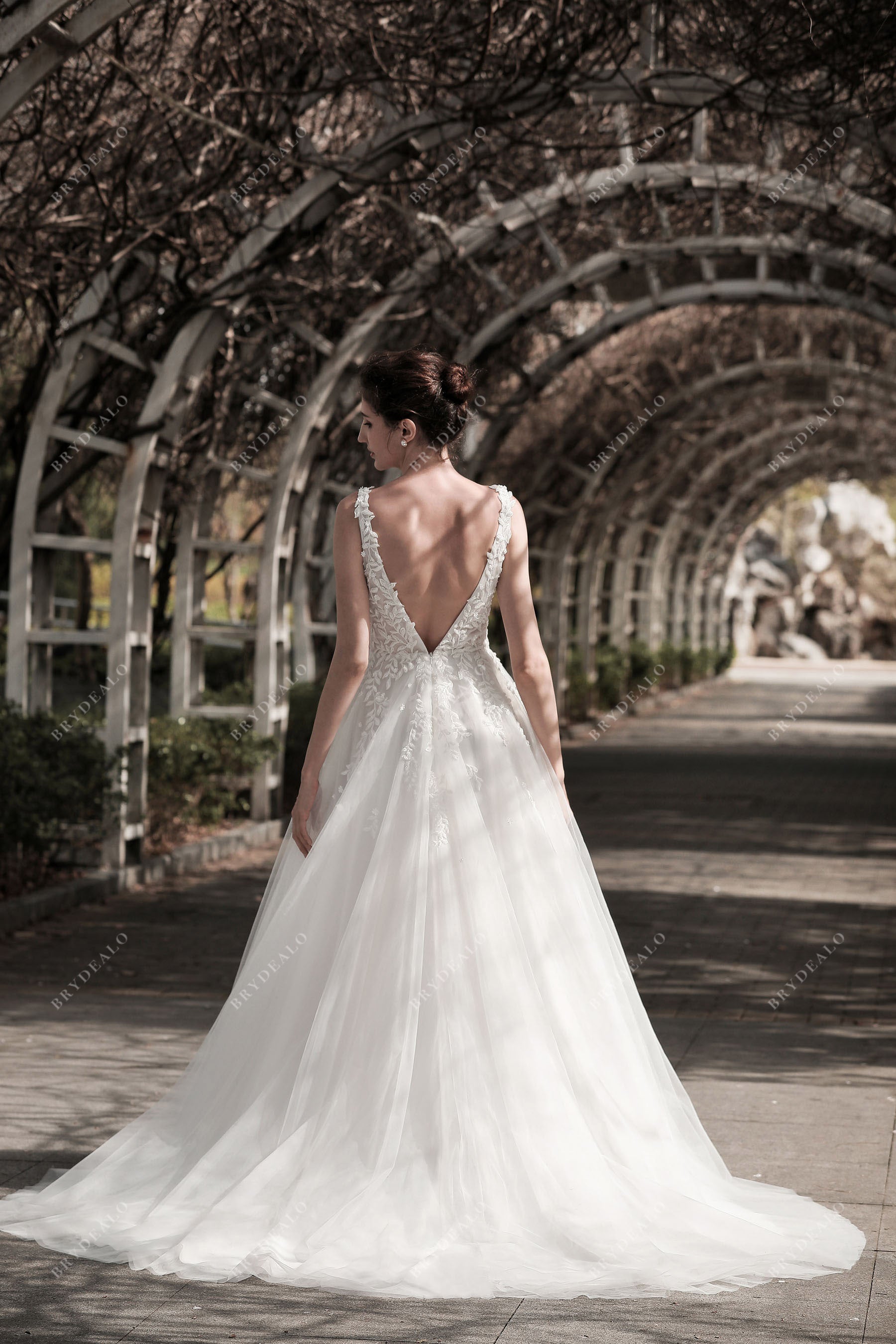 open back lace tulle fall ball gown