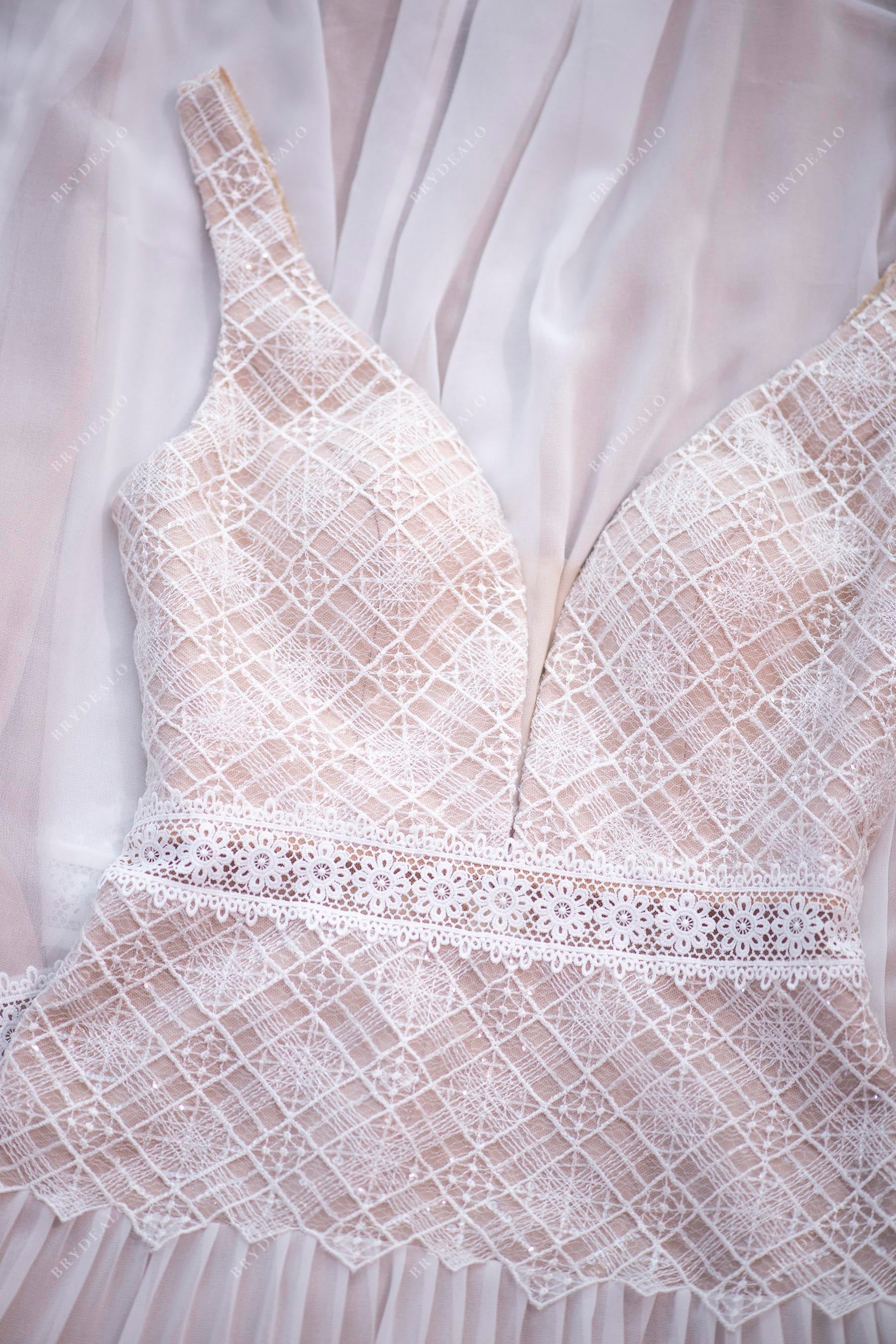 plunging neck boho lace summer bridal gown 