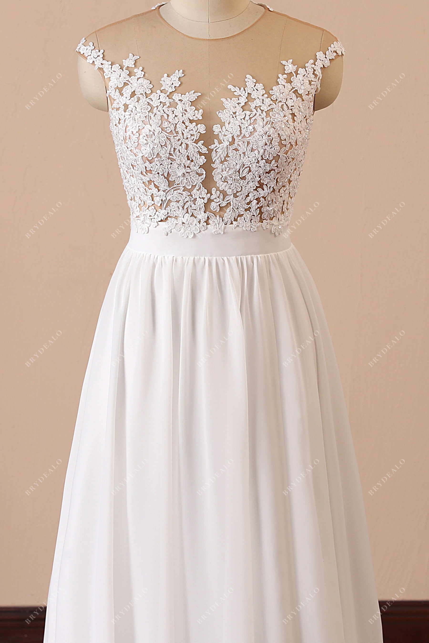 sheer plunging neck lace slit bridal dress