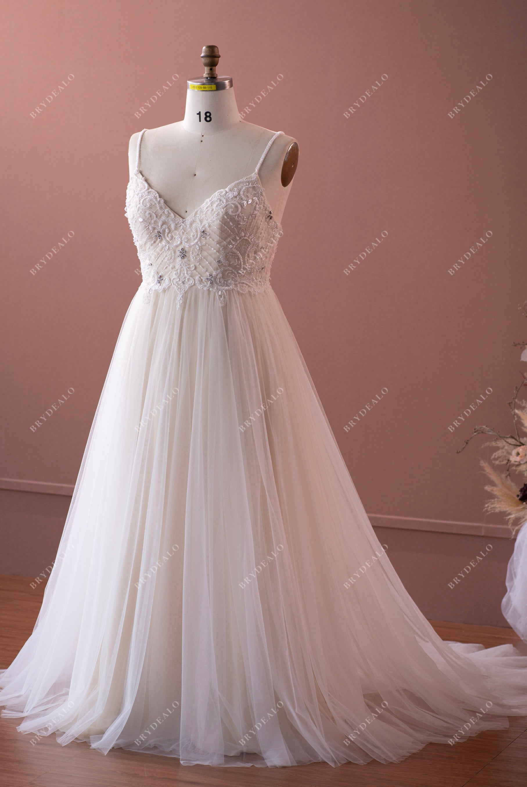sleeveless thin straps court train destination bridal gown