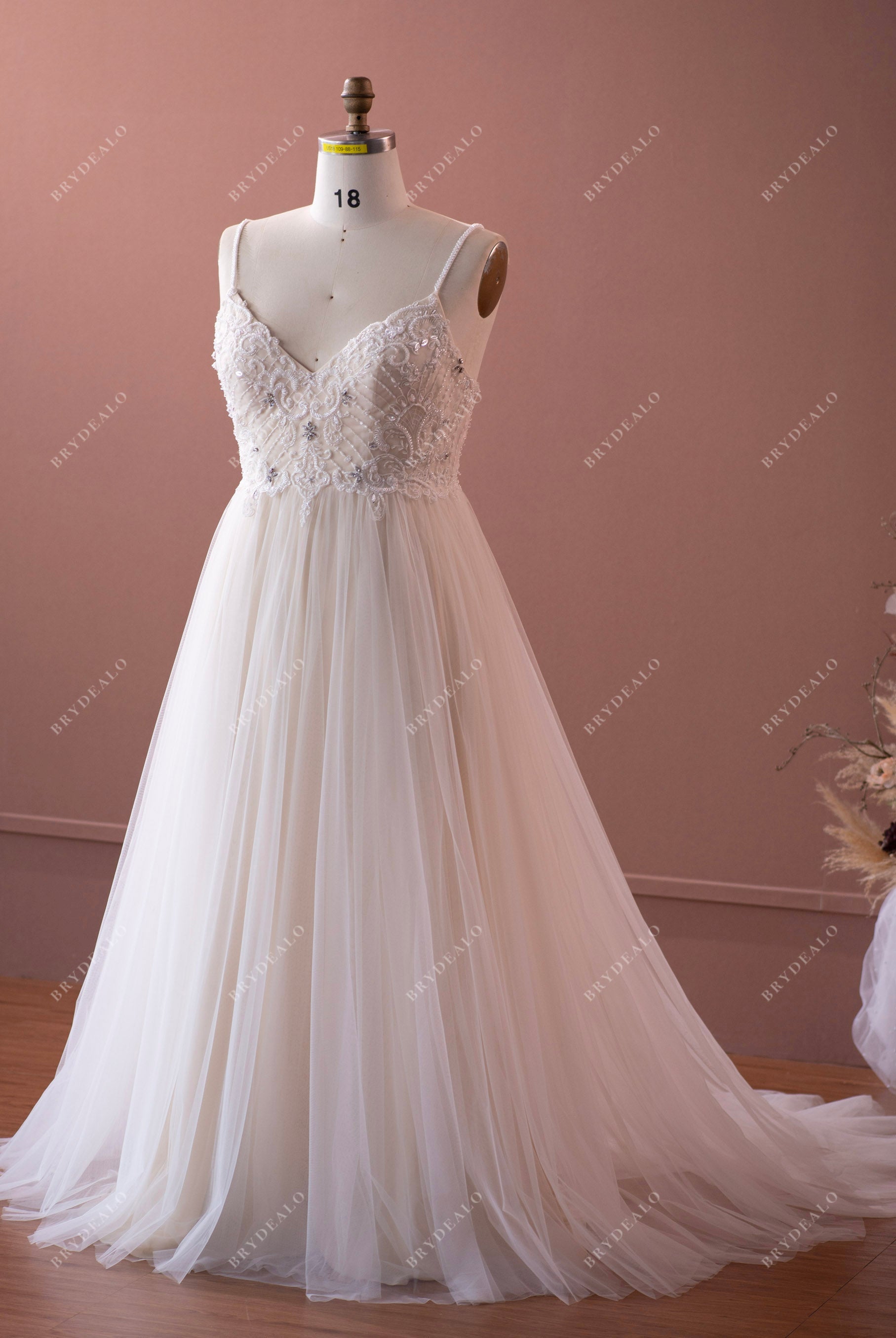 Champagne Plus Size Hand Beaded A-Line Wedding Gown Brydealo Champagne Plus Size Hand Beaded A-Line Wedding Gown Brydealo