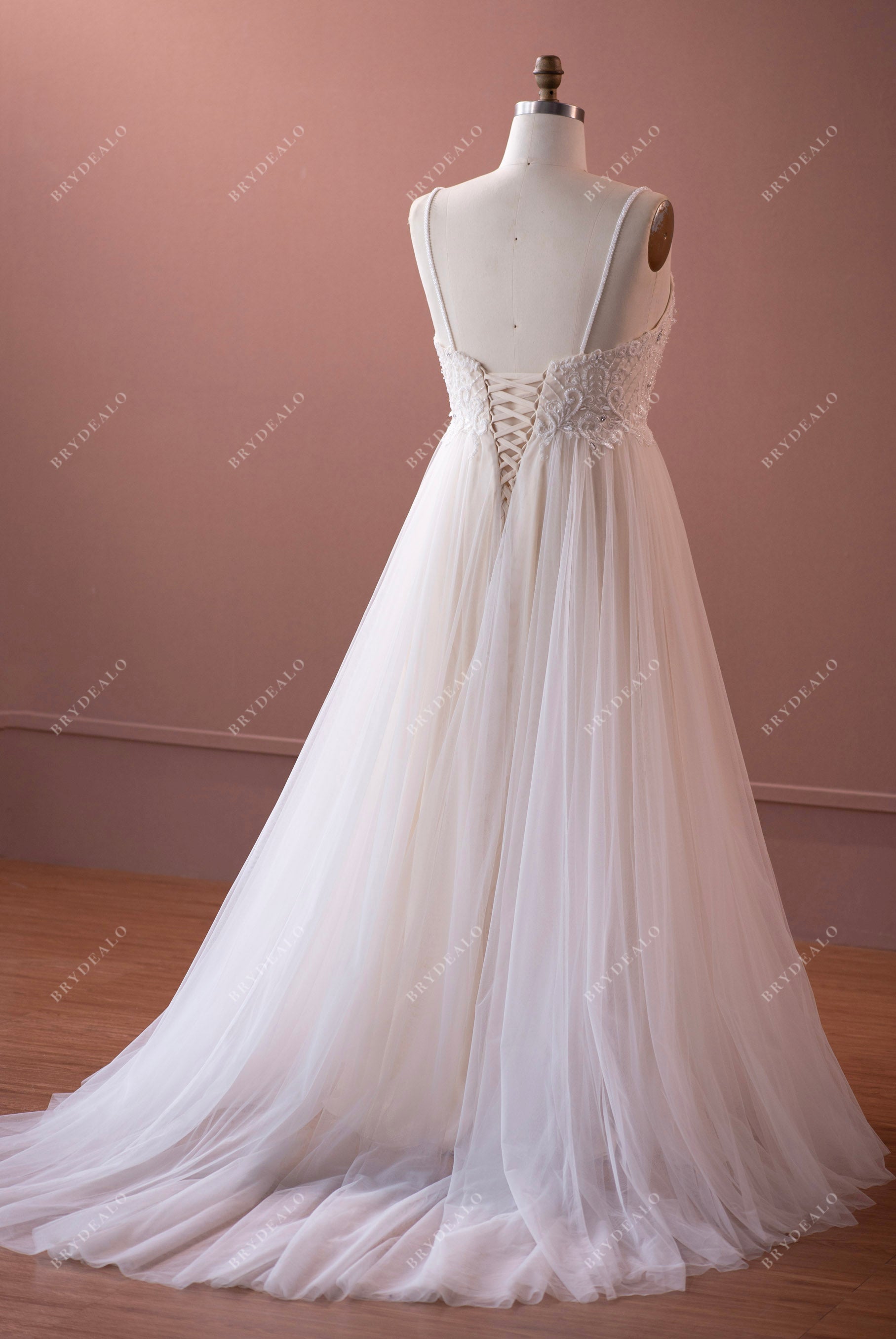 adjustable lace-up back A-line tulle classic bridal dress