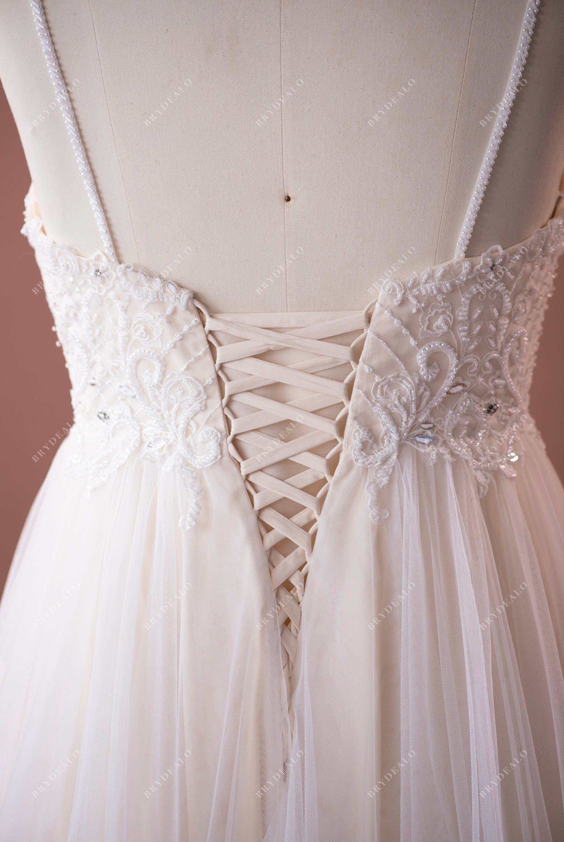 beaded spaghetti straps boho bridal gown