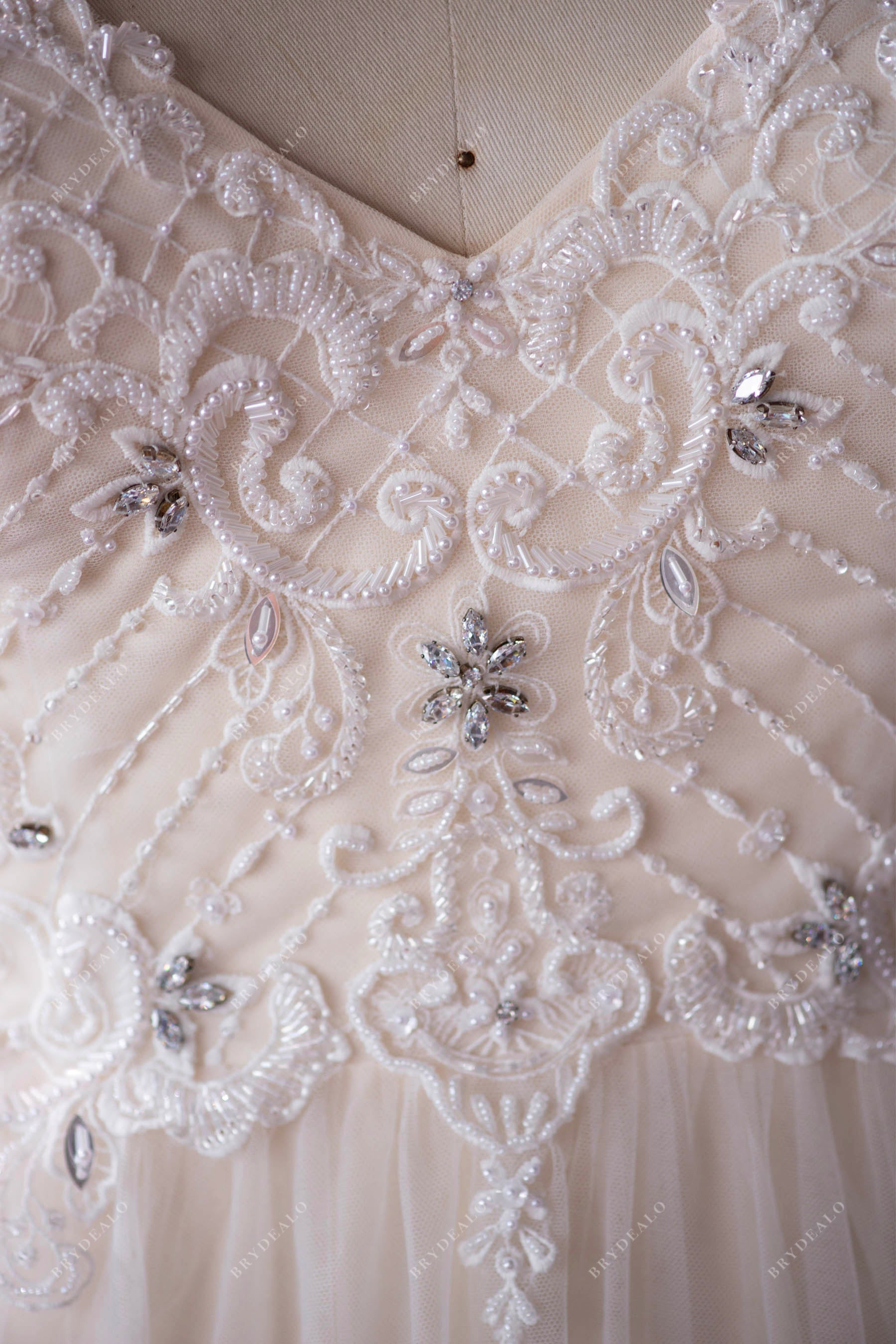Hand-sewn beading lace bling bling bridal dress