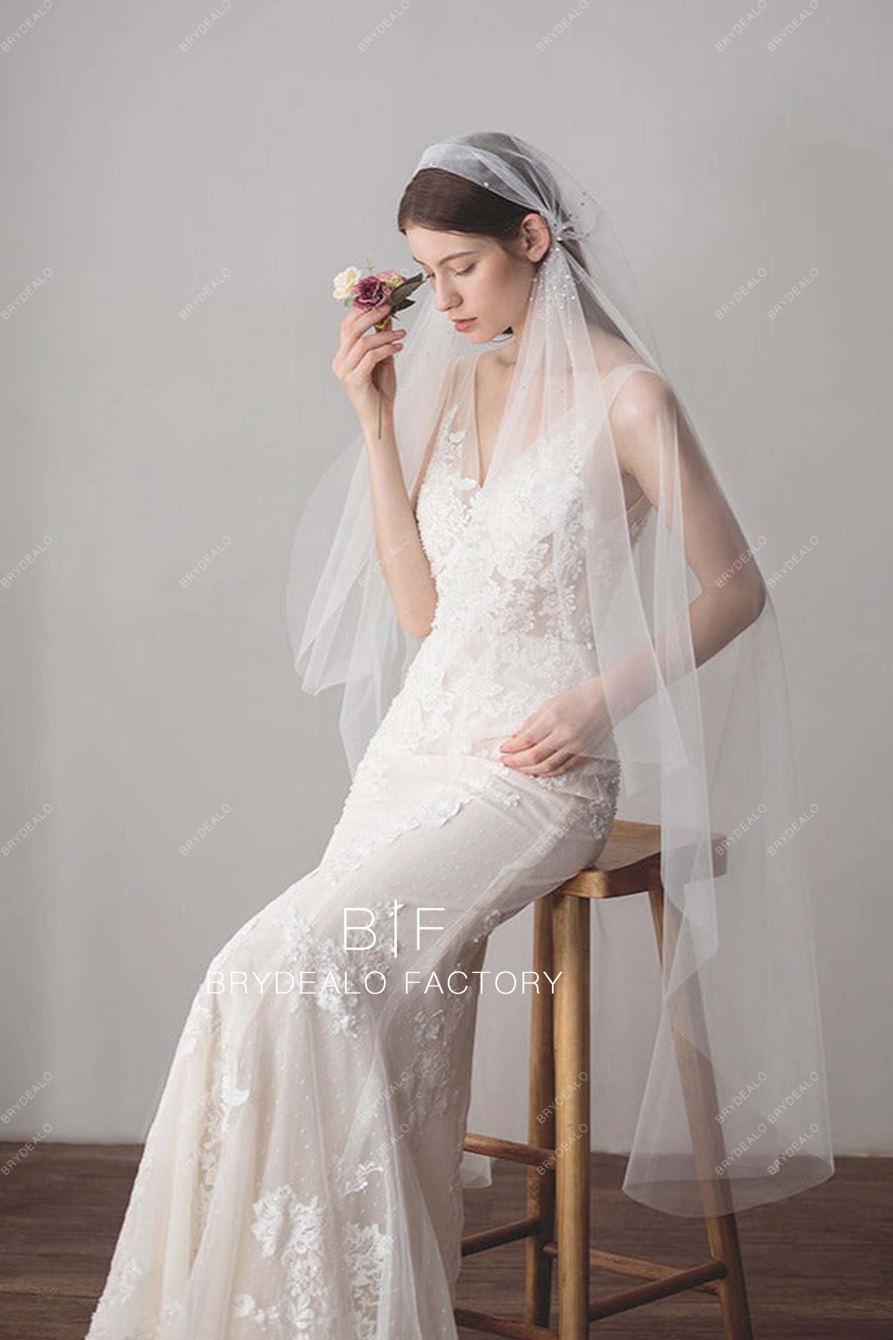 Classic Rhinestones Wedding Ballet Length Cap Veil