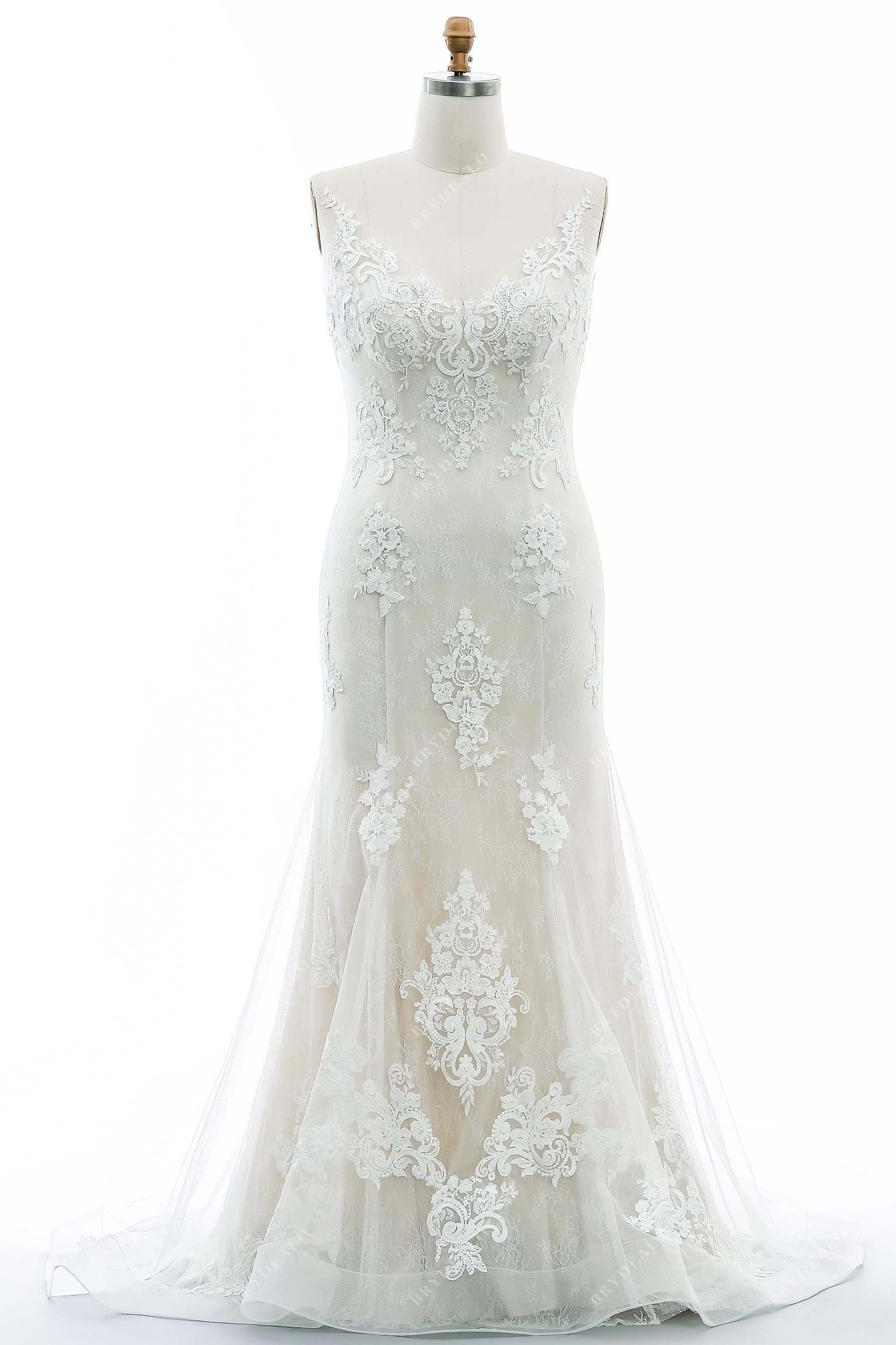 Plus Size Champagne V-neck Elegant Mermaid Bridal Gown