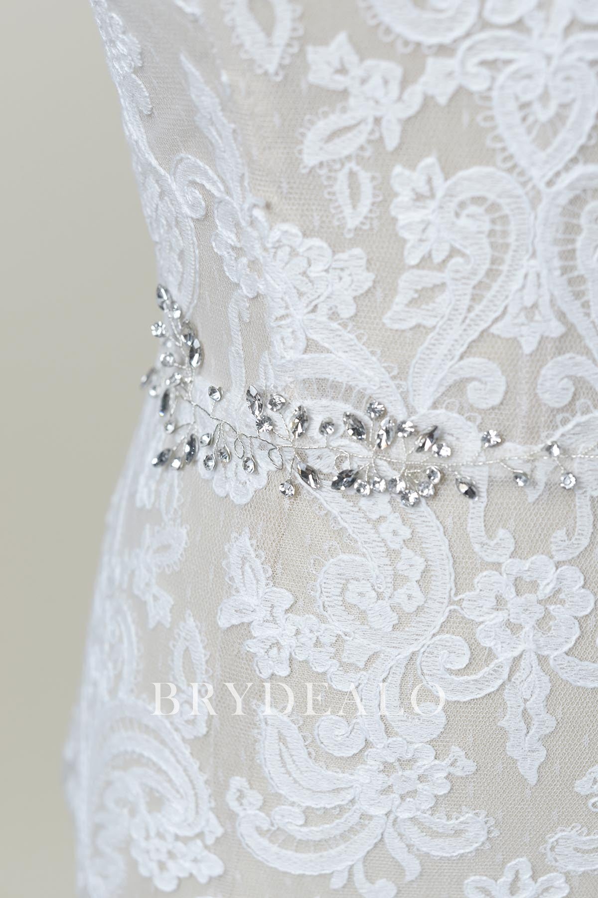 Romantic Crystal Silver Filament Sash Satin Ties